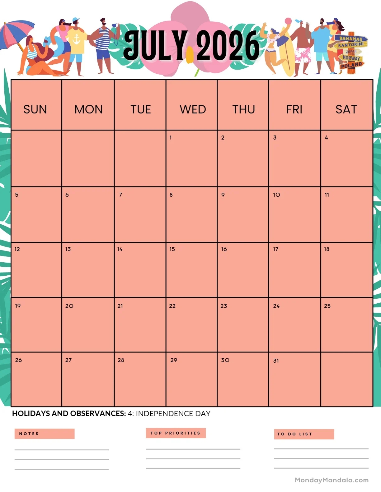 Printable Calendar July August 2026