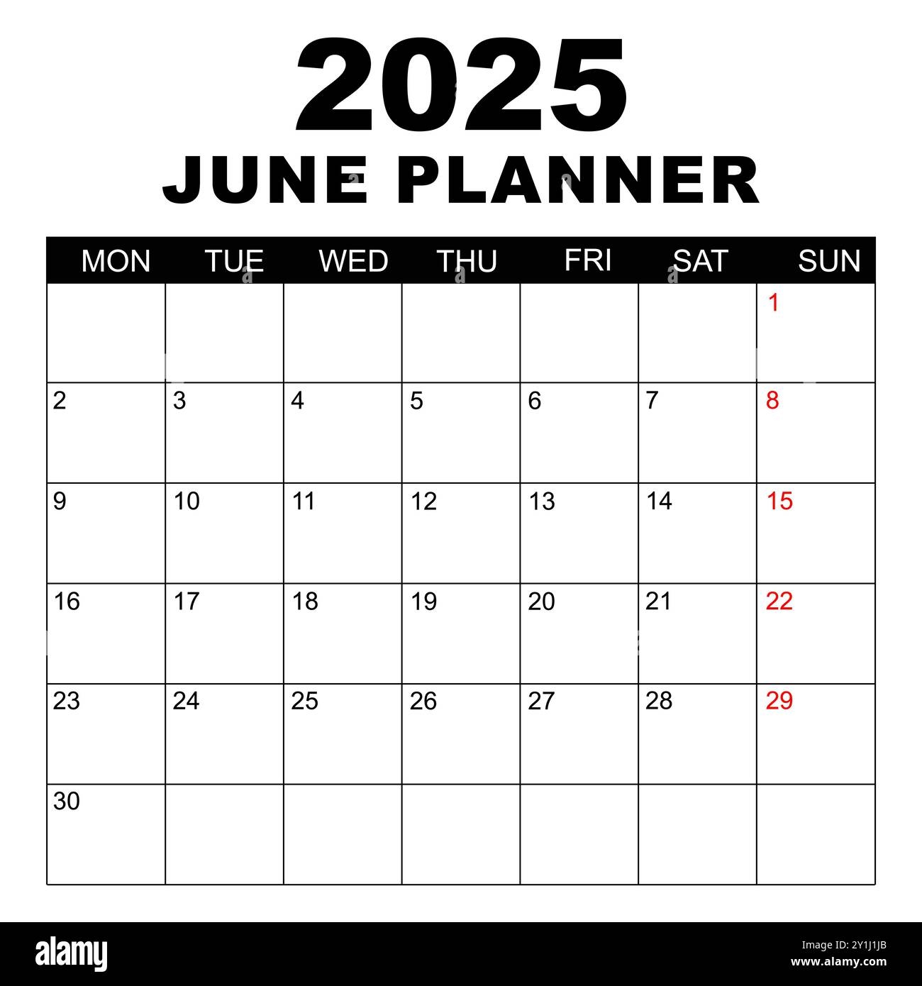 june 2025 calendar week starts on monday blank calendar template fits letter size page stationery design simple set calendar 2025 monthly stock vector image art alamy