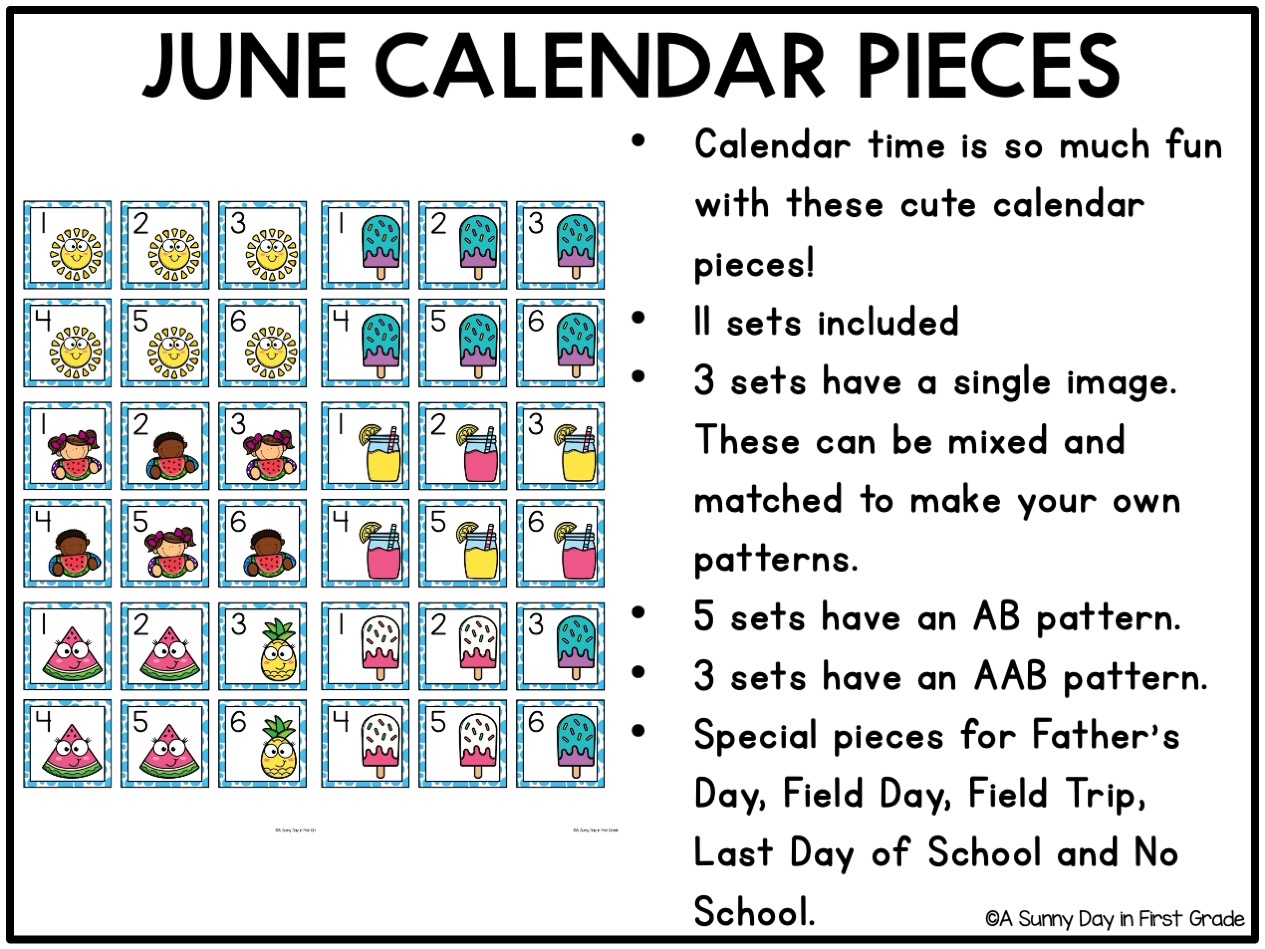 Printable Calendar Pieces For Patterns In Preschool