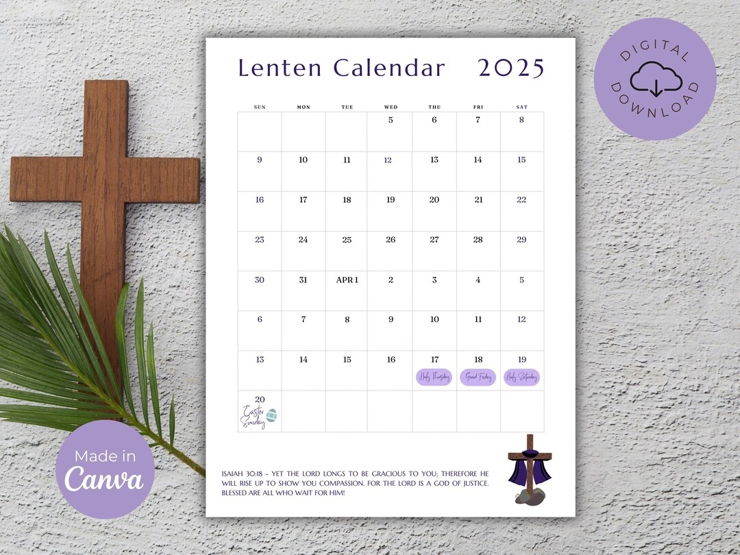 Lenten Calendar 2025 Printable Lenten Prayer Calendar Easter Countdown Customizable Lenten Calendar Ash Wednesday Planner Etsy