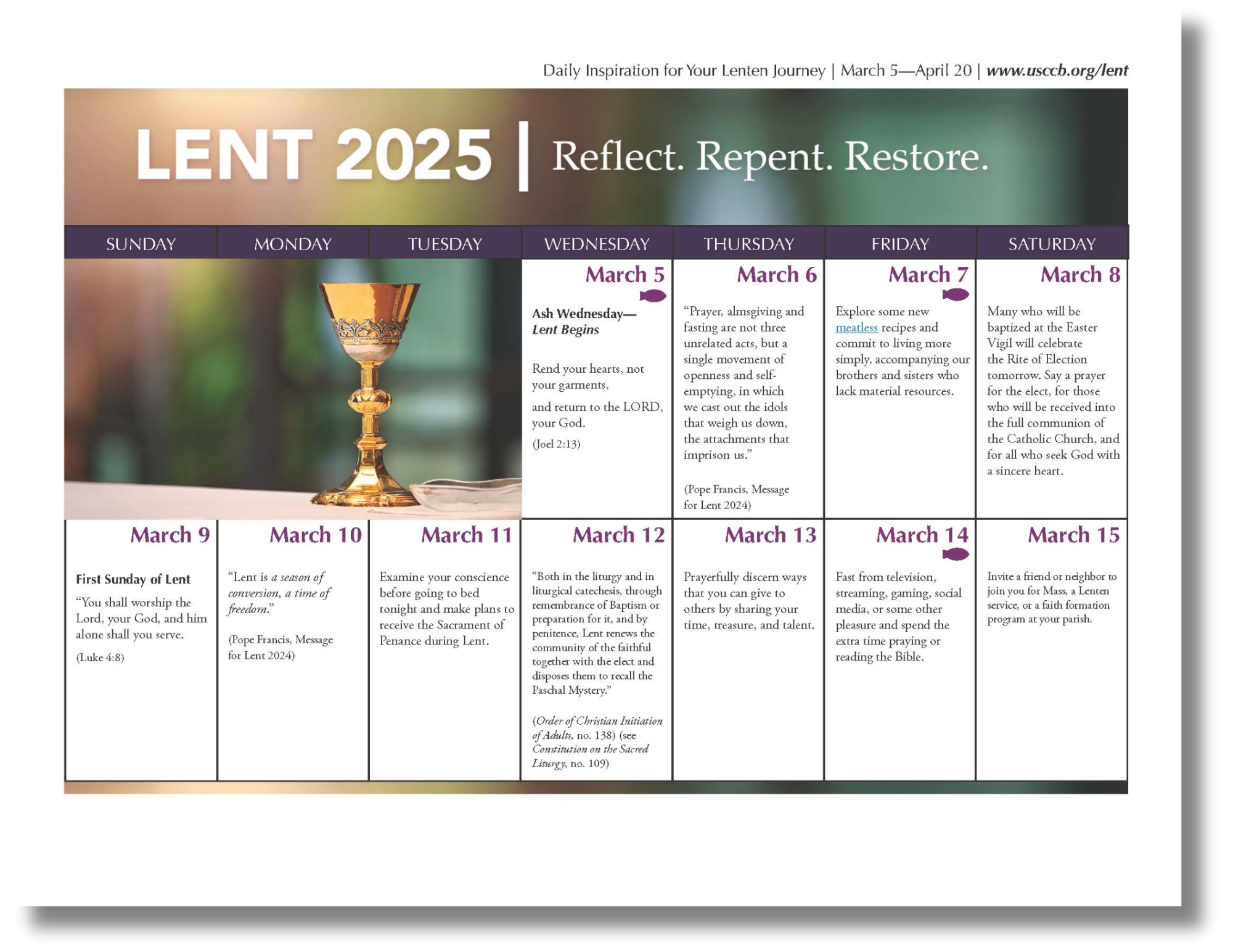 Lenten 2025 Printable Calendar Adults