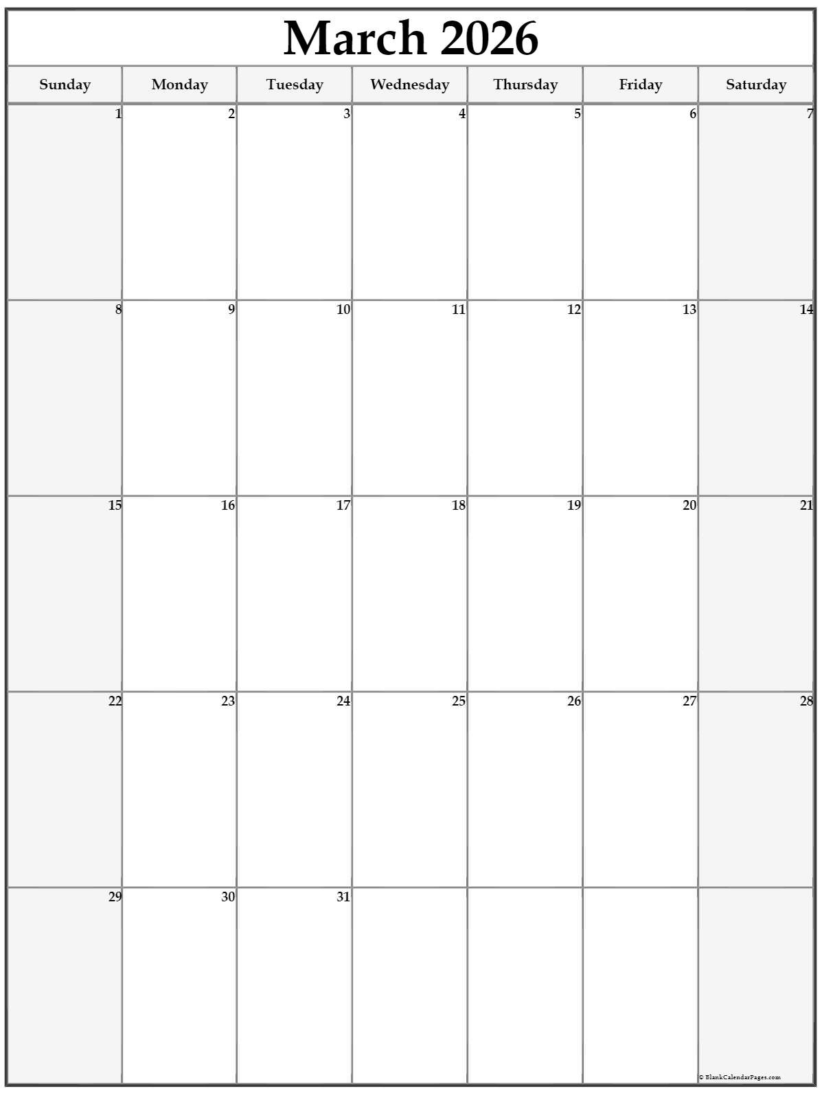 Printable Monthly Calendar Vertex Mar 2026