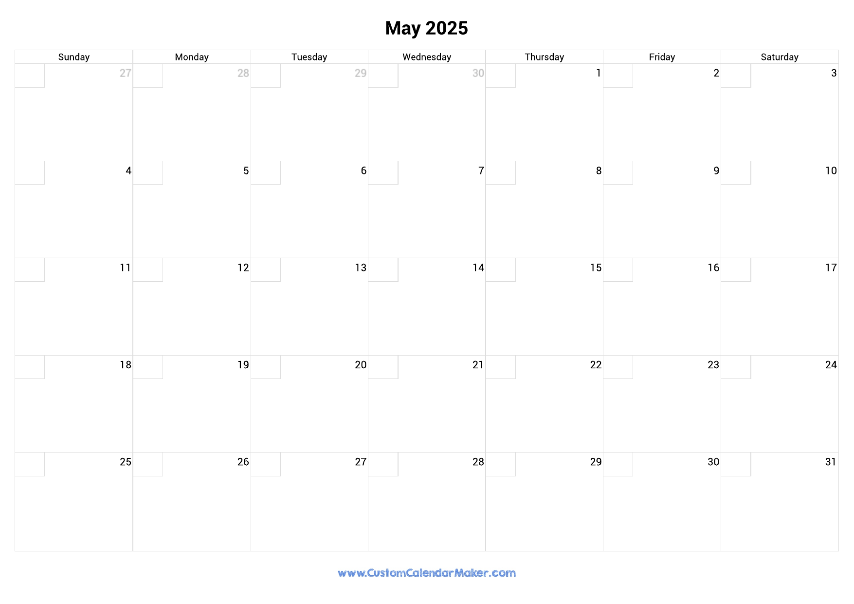 May 2025 Calendar With Checkboxes Custom Calendar Maker