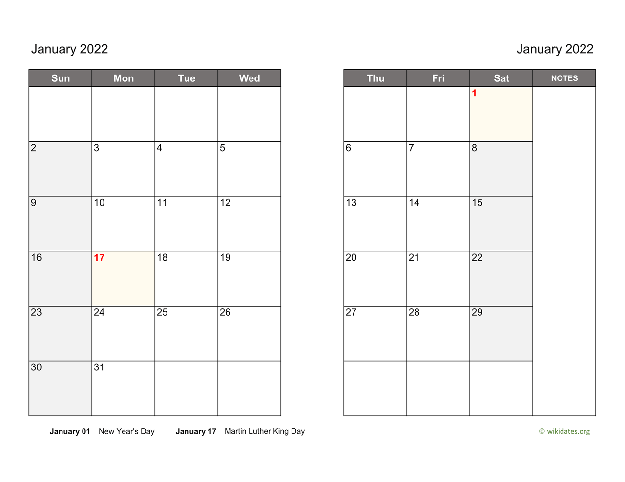 Monthly 2022 Calendar On Two Pages WikiDates