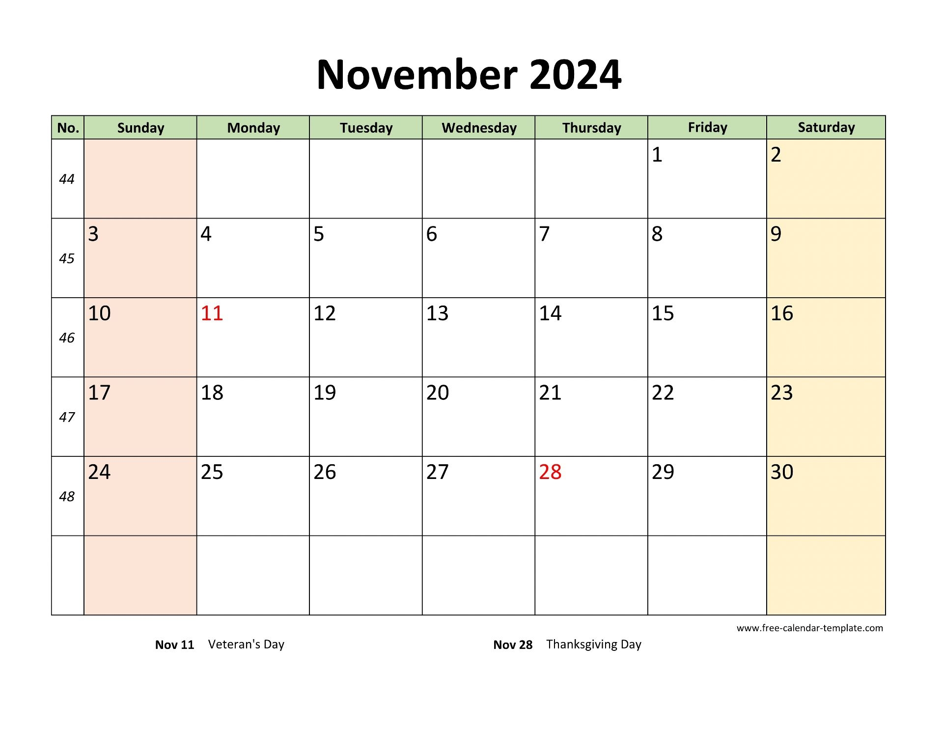 Free Printable November Calendar