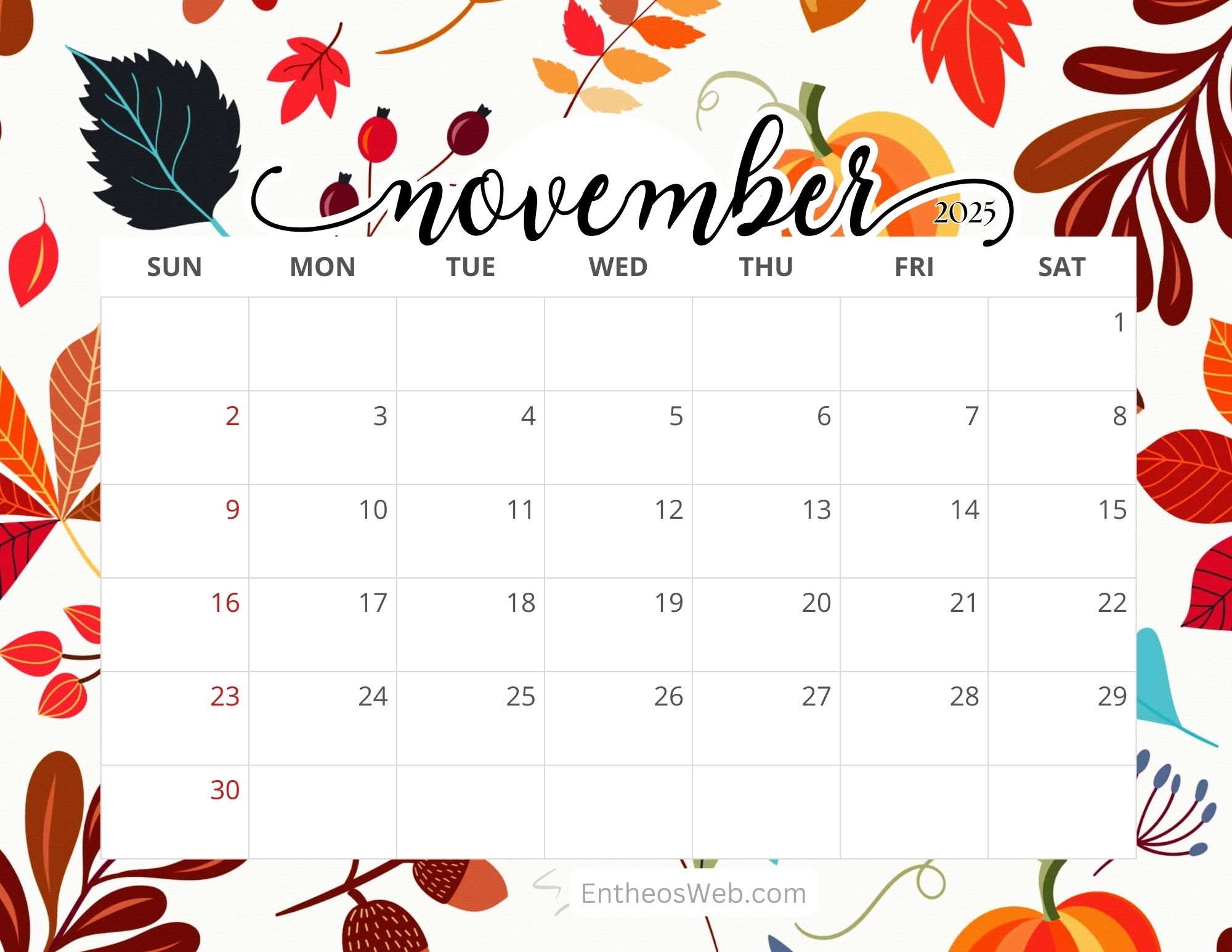 Printable November December Calendar 2025