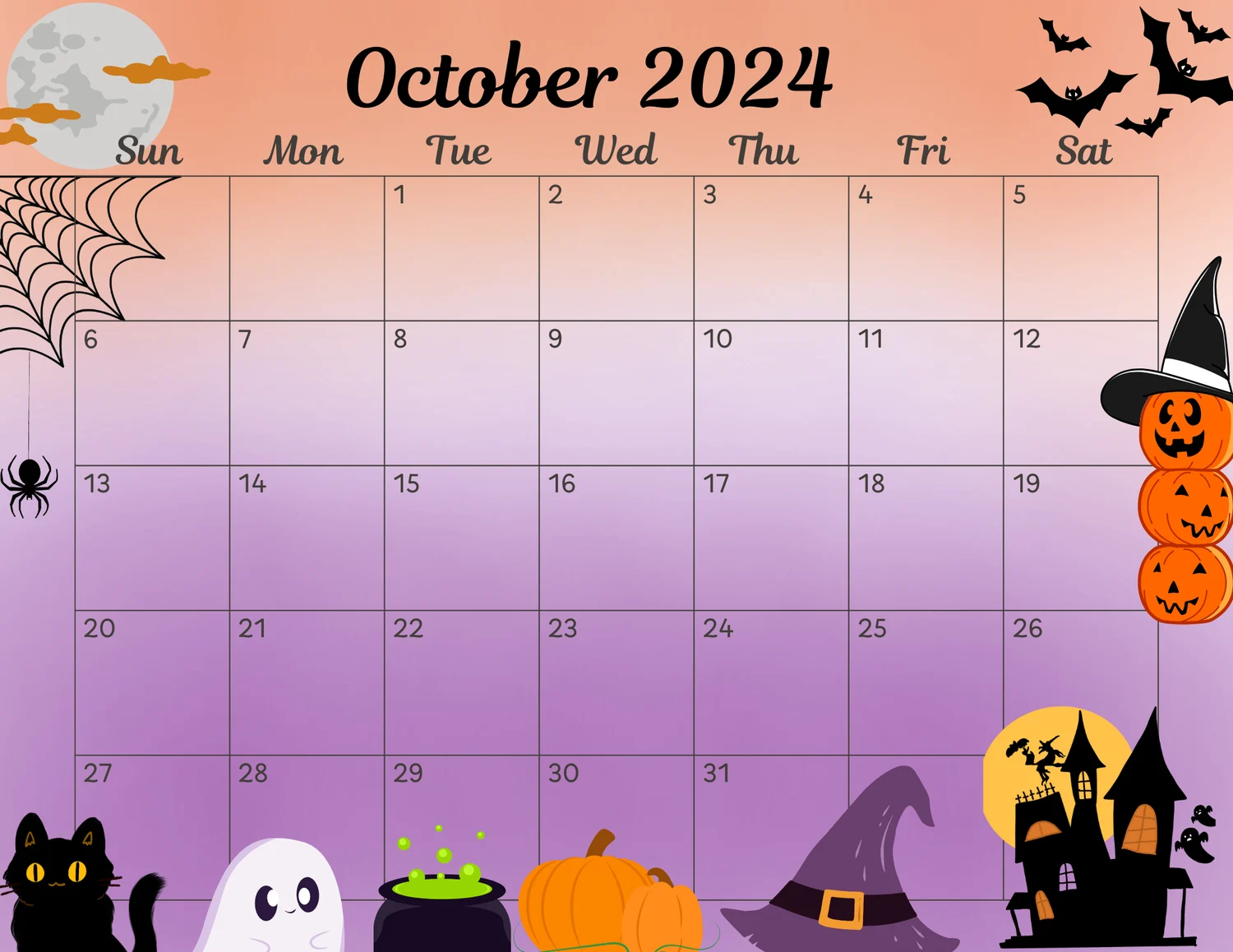 Oct Printable Calendar 2025