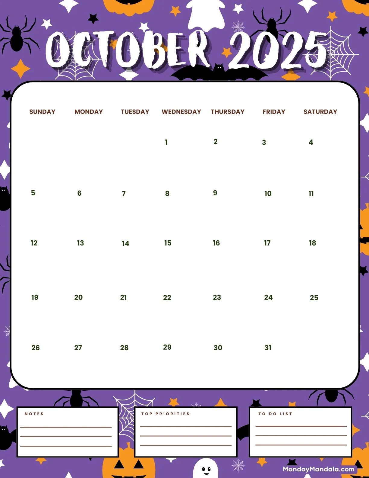 October 2025 Calendar 52 Free PDF Printables 