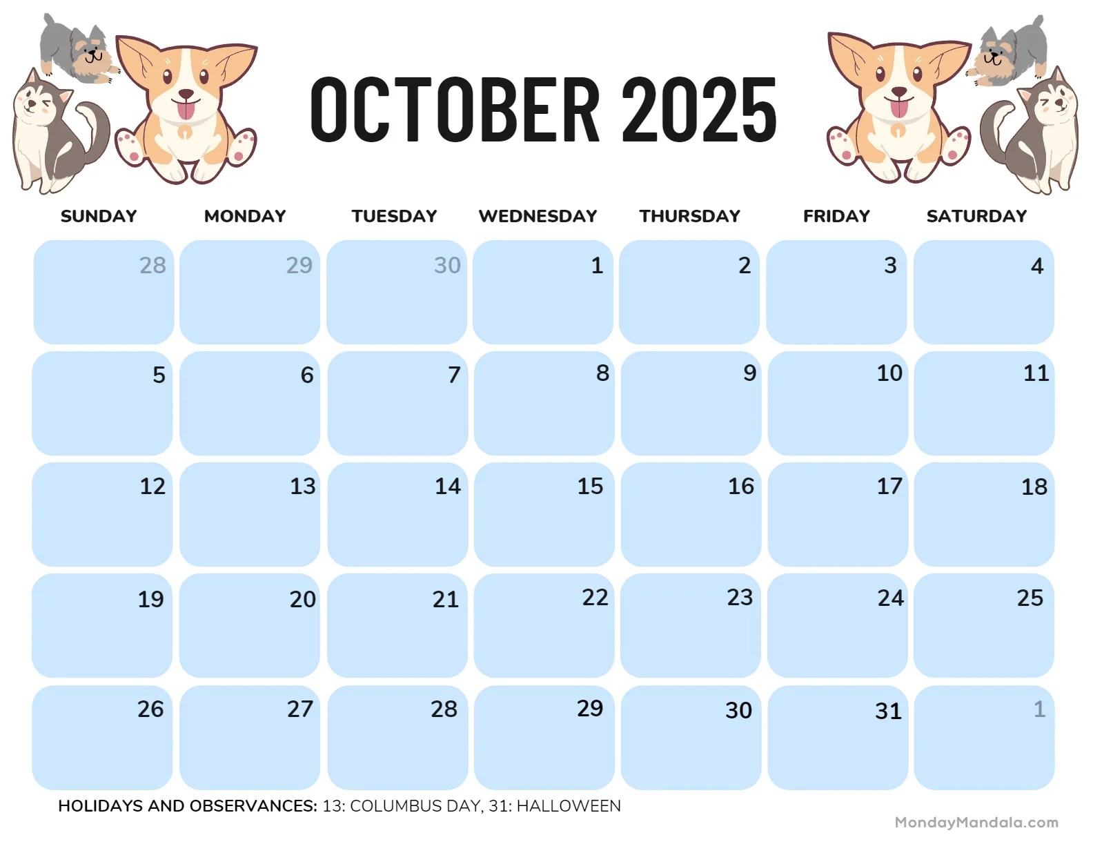 Free Printable Fall Calendar October 2025