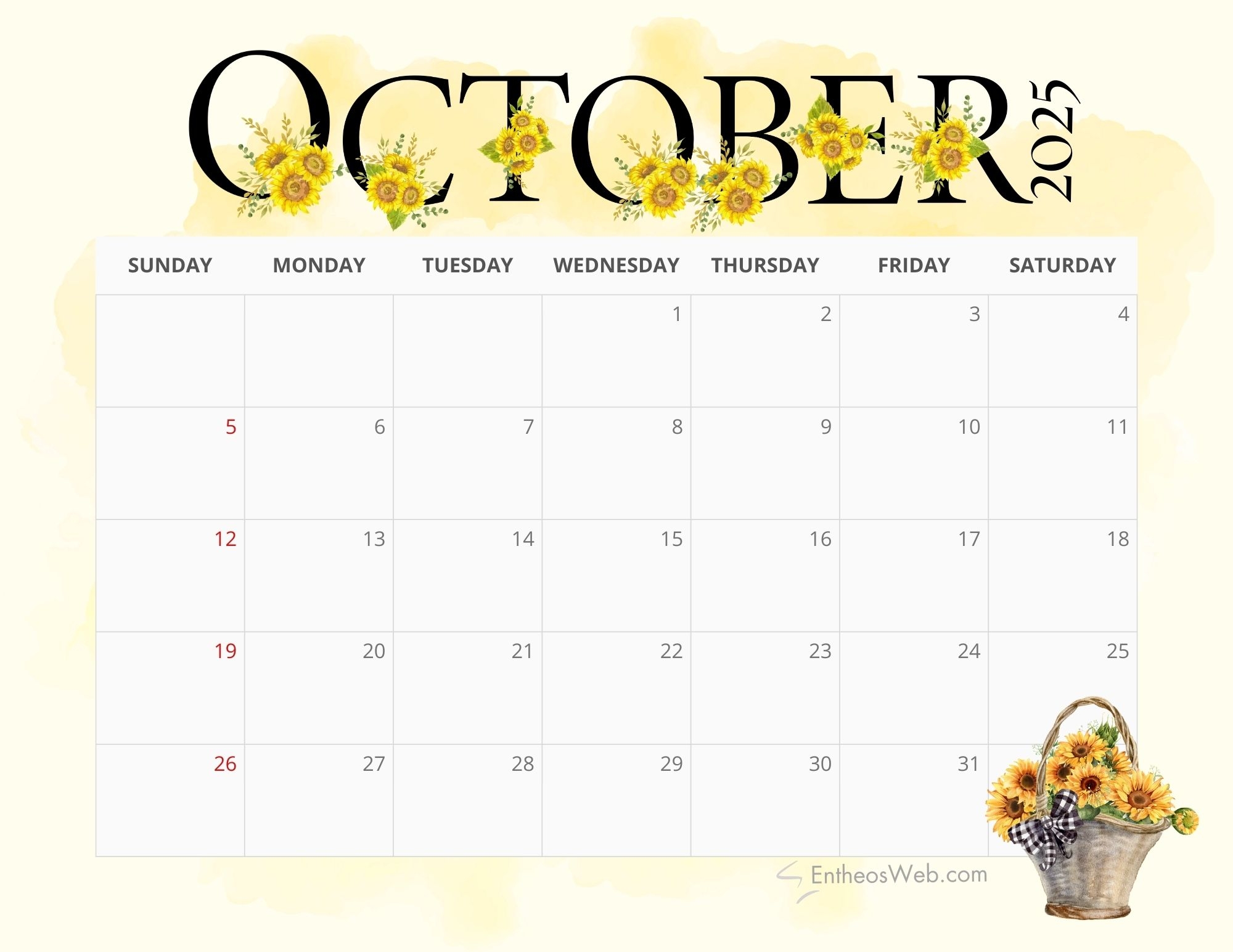 Blank Printable Calendar October 2025