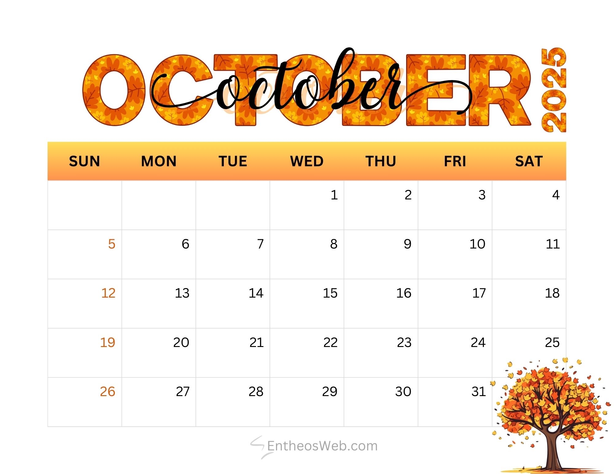 October 2025 Calendar Printables EntheosWeb
