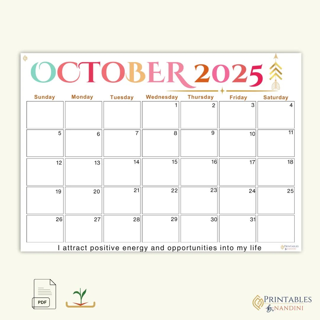 October 2025 Month PDF Printable Calendar a4 Size PDF Download Etsy