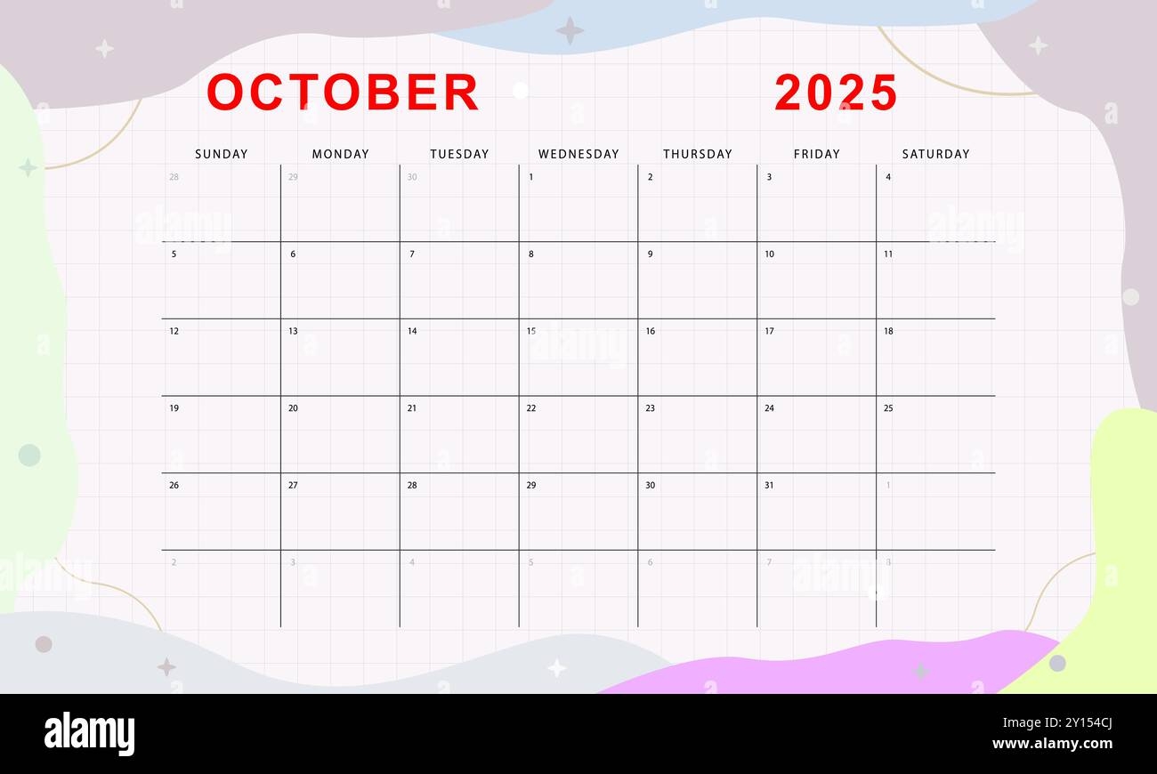 Cute 2025 Monthly Calendar Printable October