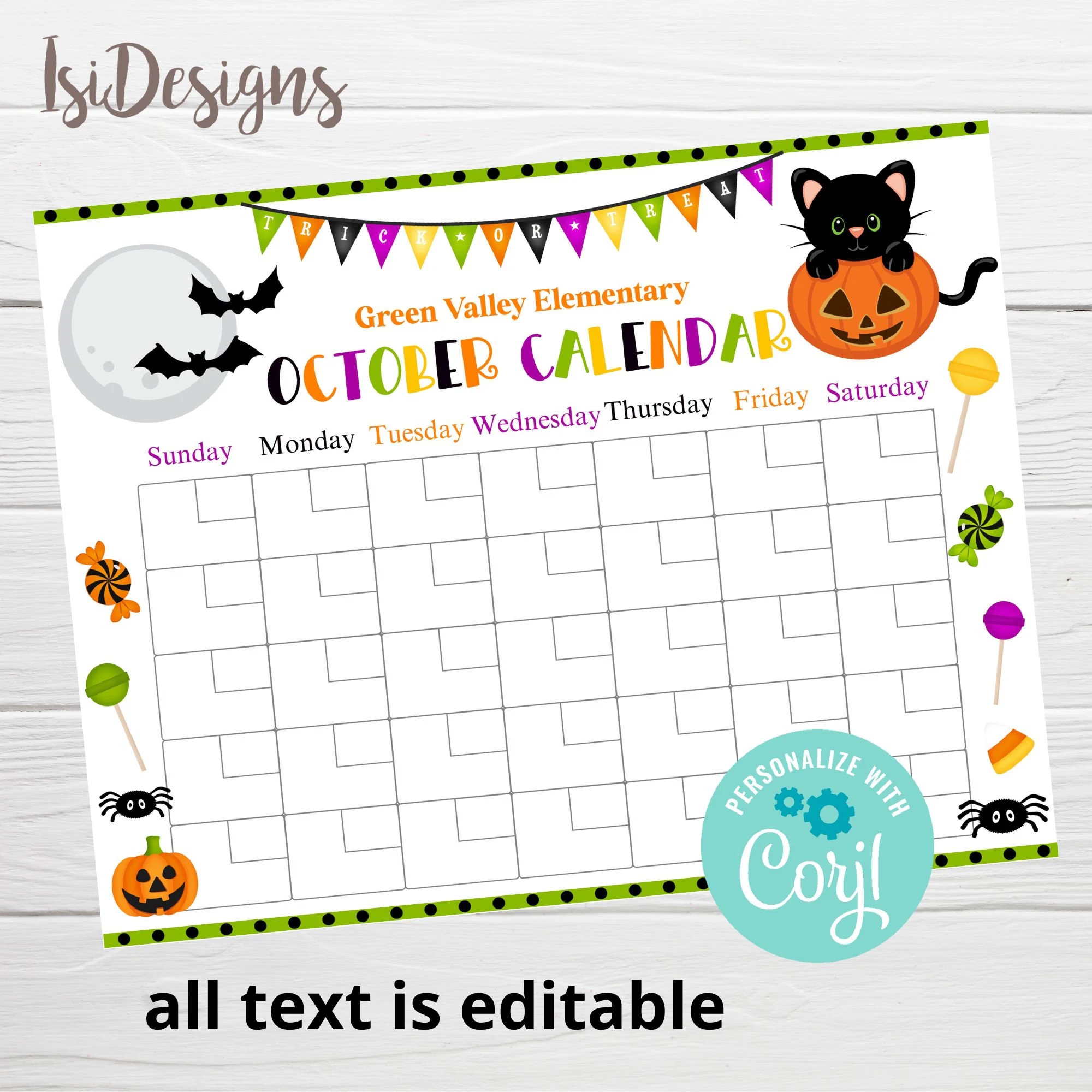 October Calendar With Holidays Etsy