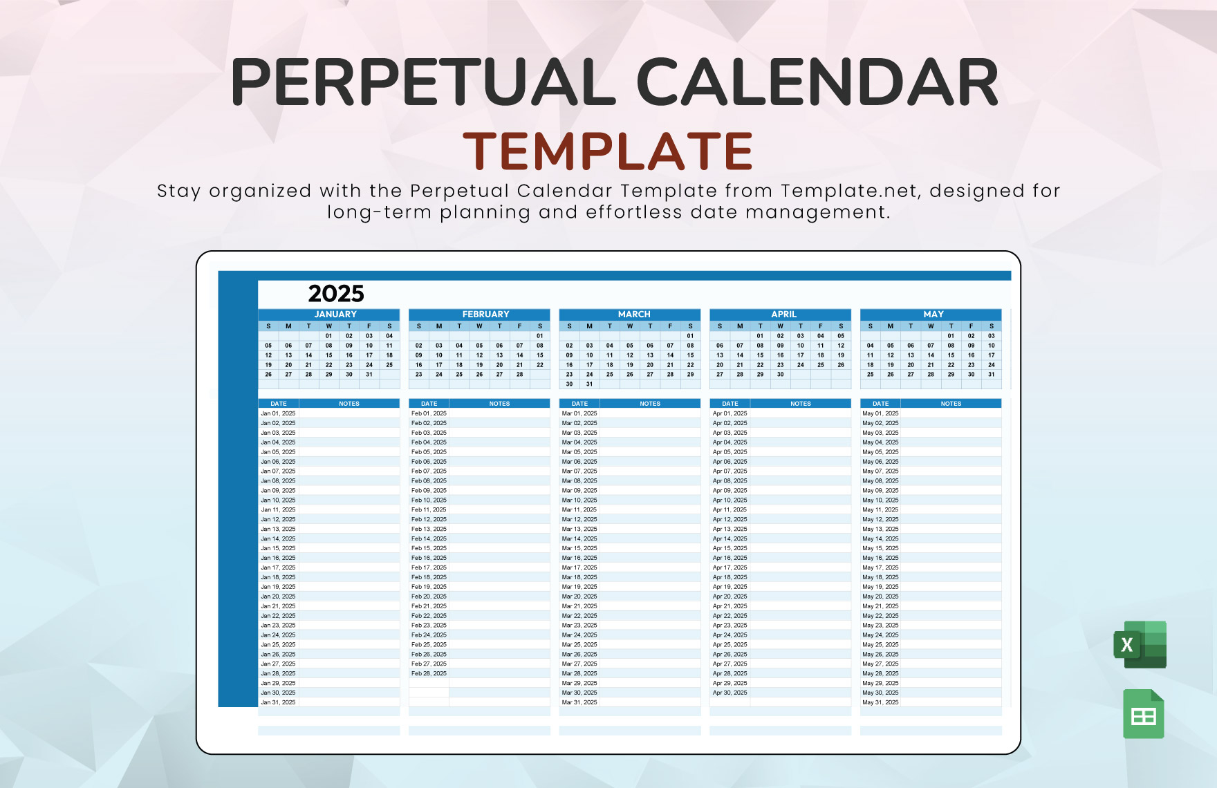 Perpetual Calendar Template In Excel Google Sheets Download Template