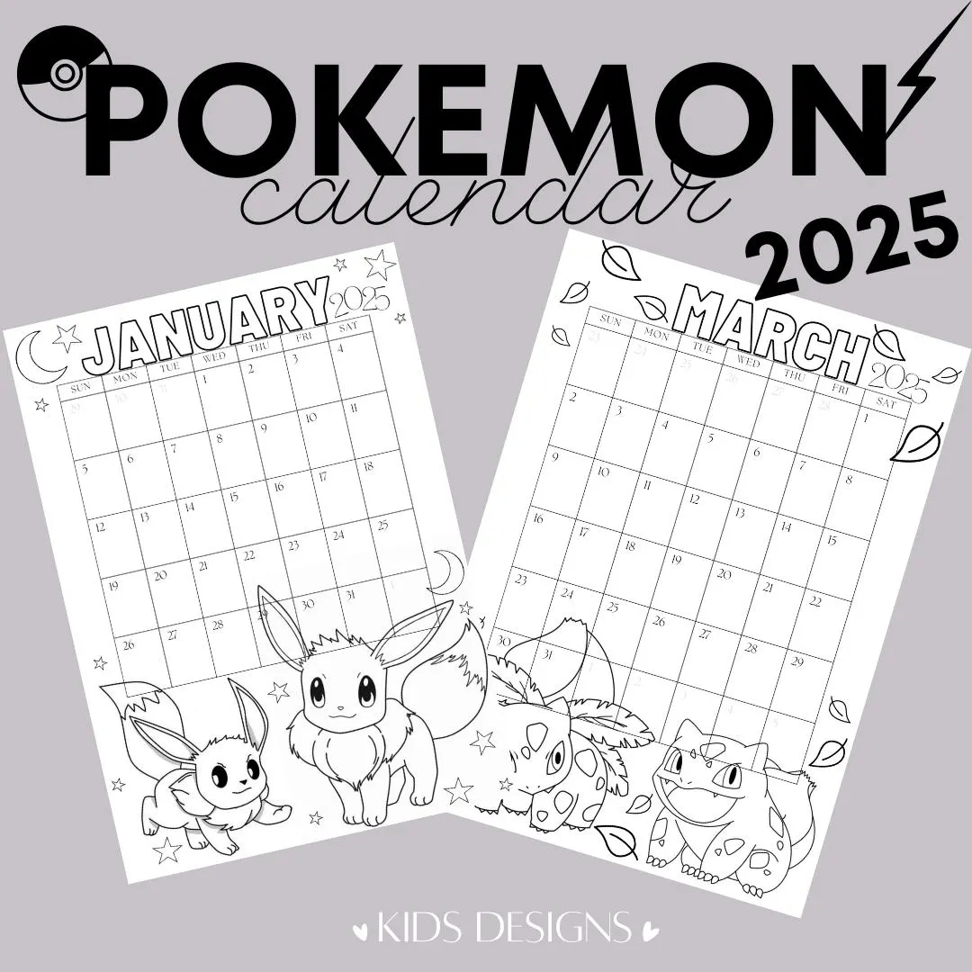 Pokemon Calendar 2025 Coloring Pages Calendar Kids Calendar Printable Pikachu Home school Calendars Kids Monthly Calendar A3 And A4 Etsy