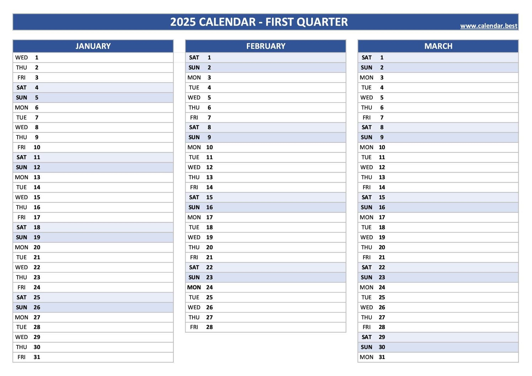 Calendar Of 2025 Printable