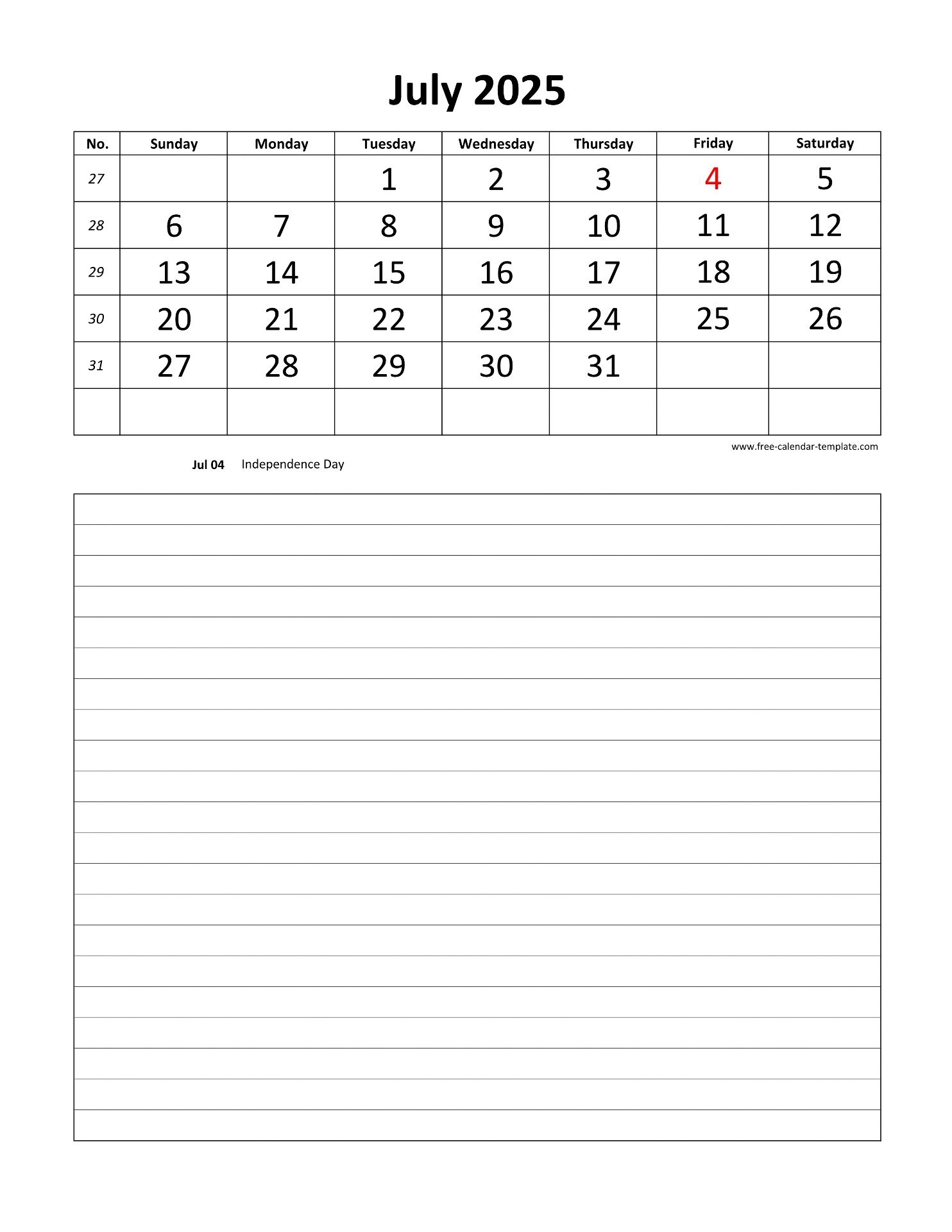 Printable Blank Daily Calendar 2025