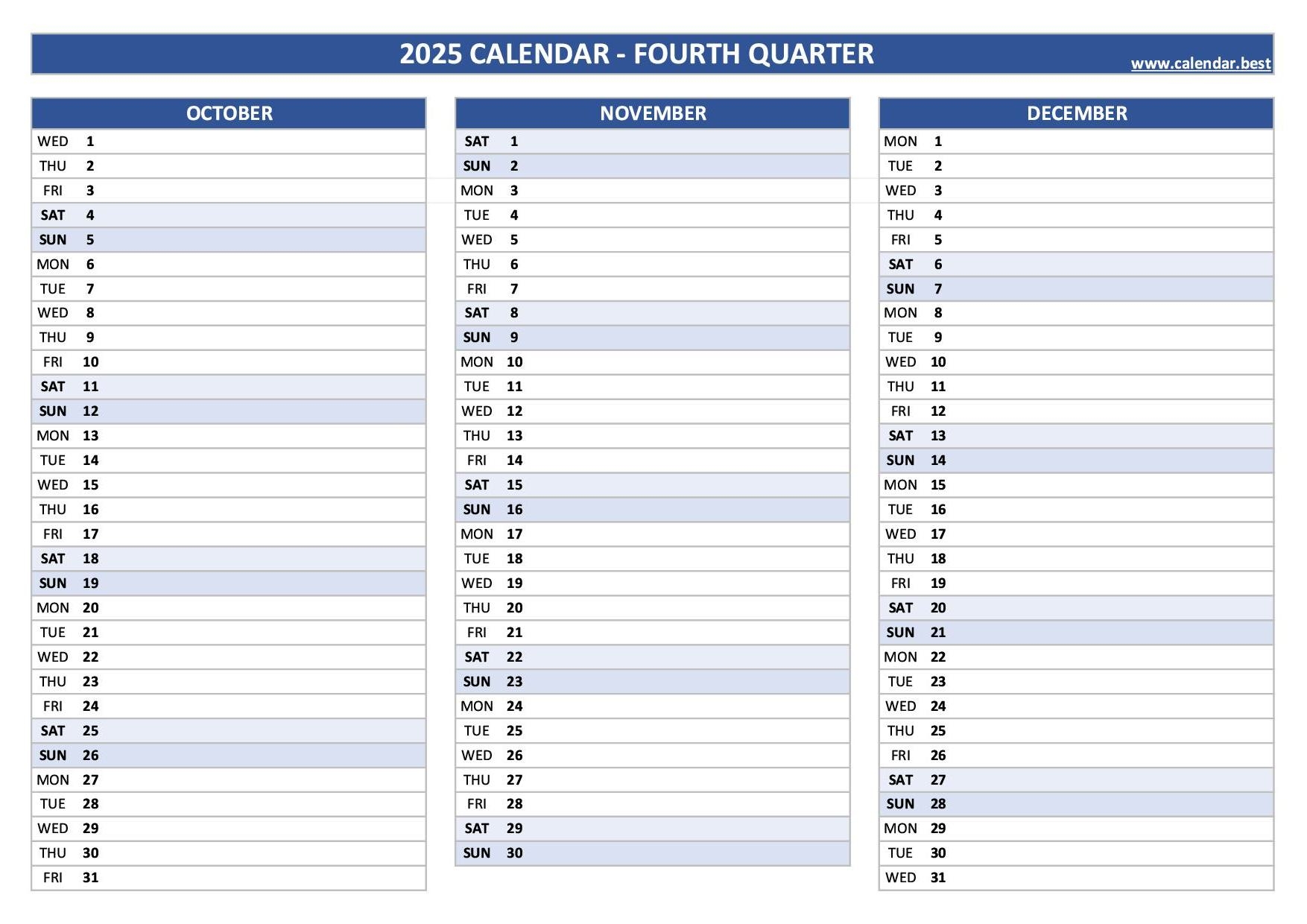 2025 4 Month Calendar Printable