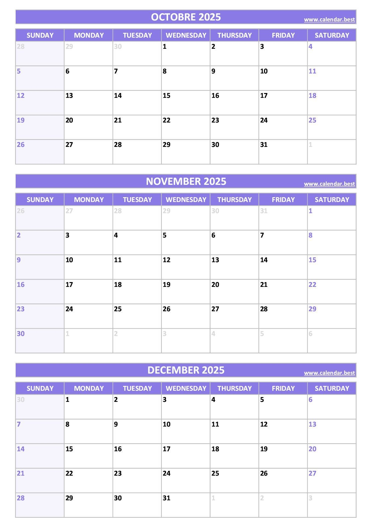 November And December 2025 Calendar Printable