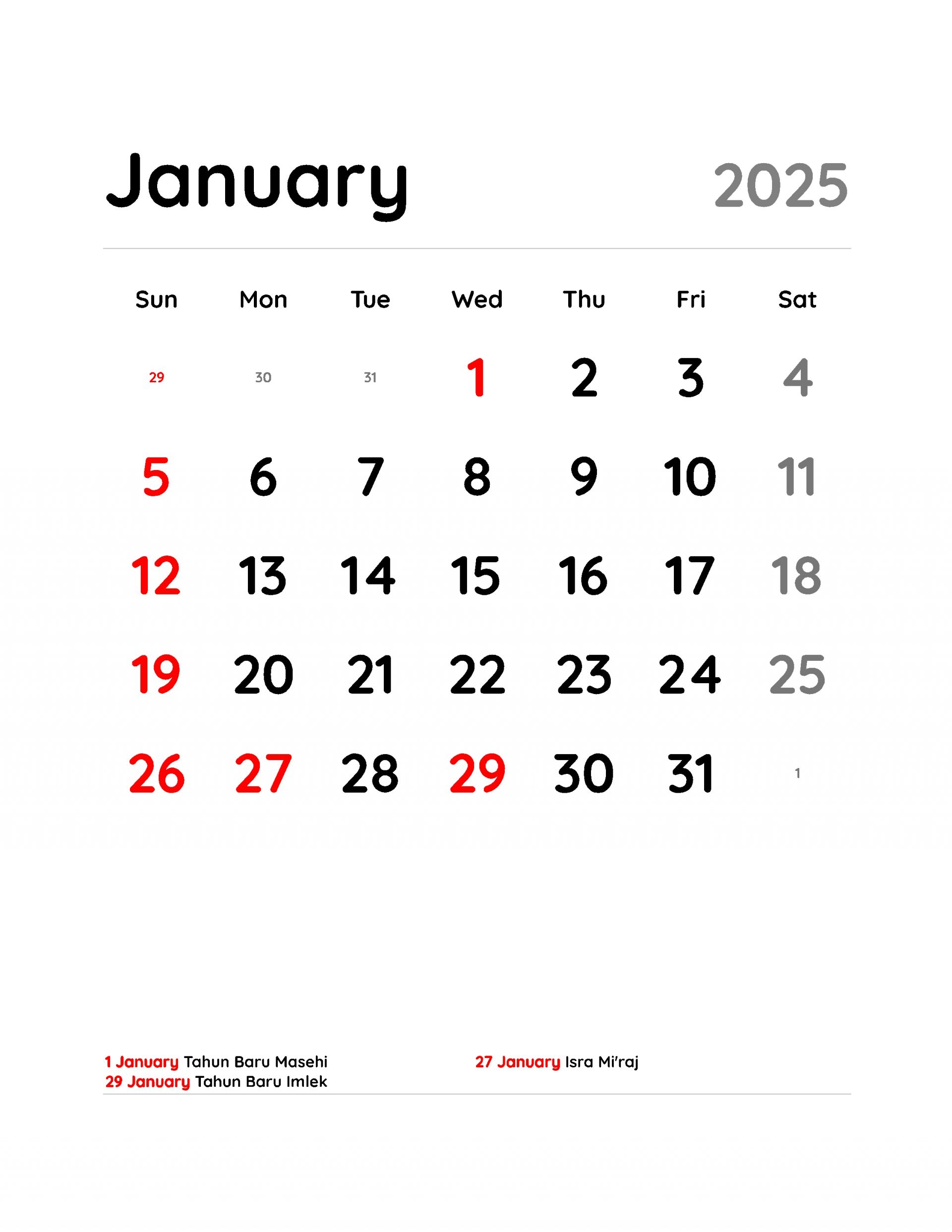 printable basic calendar with year and month layout