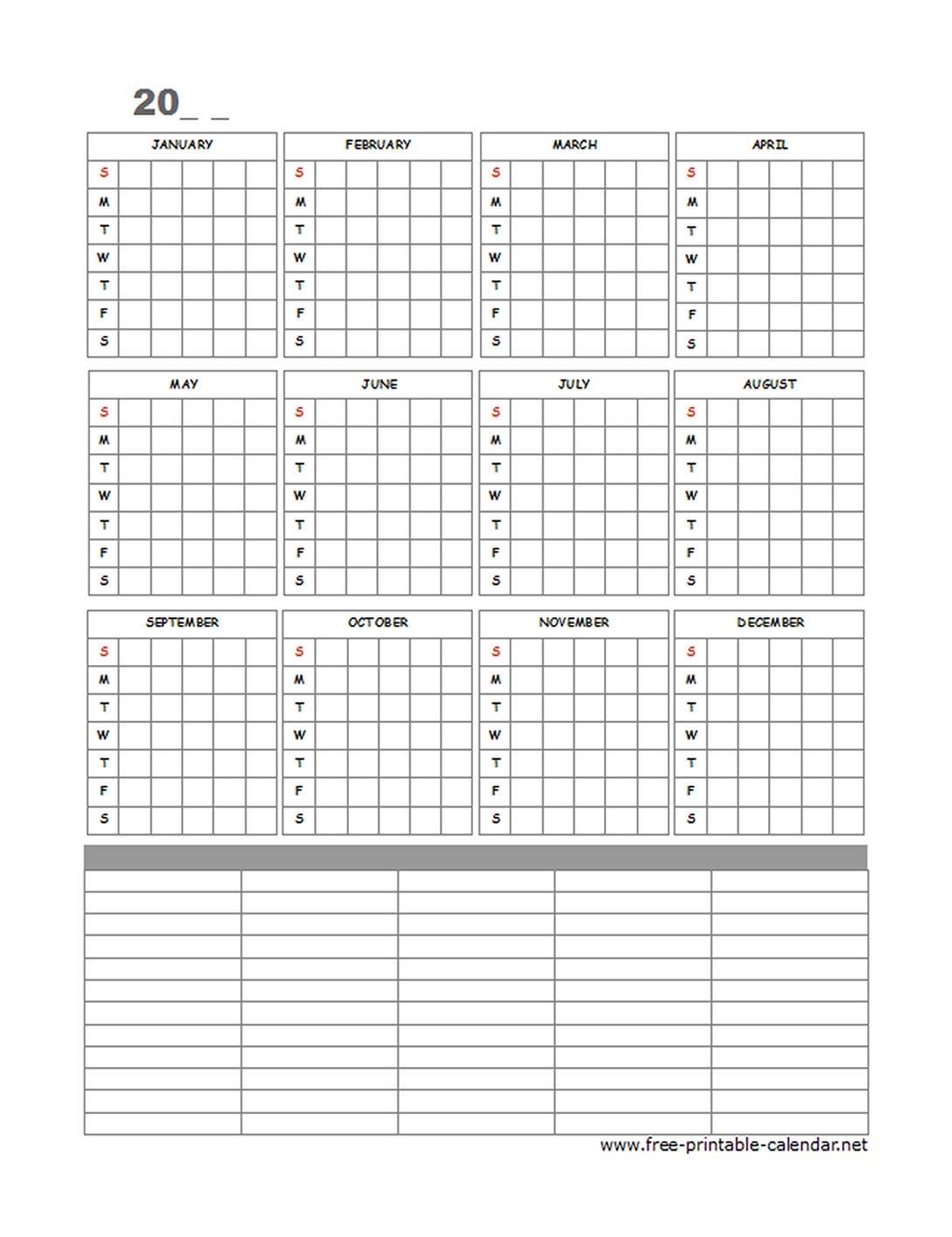 Printable Blank Calendar