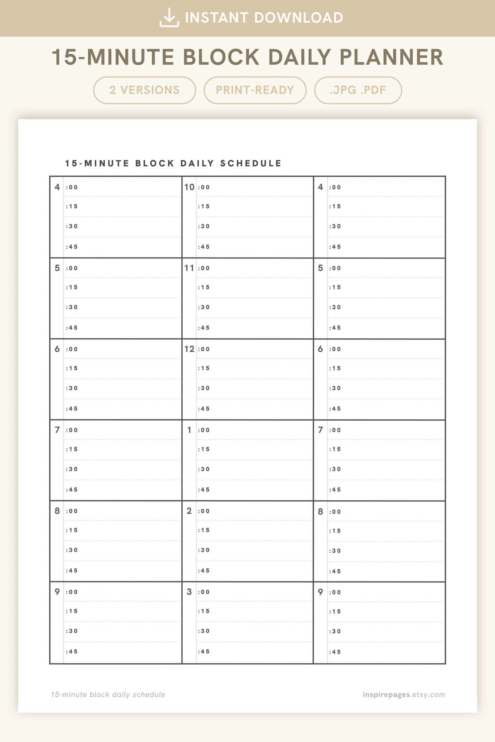 Printable Daily Schedule 15 Minute Increments Etsy