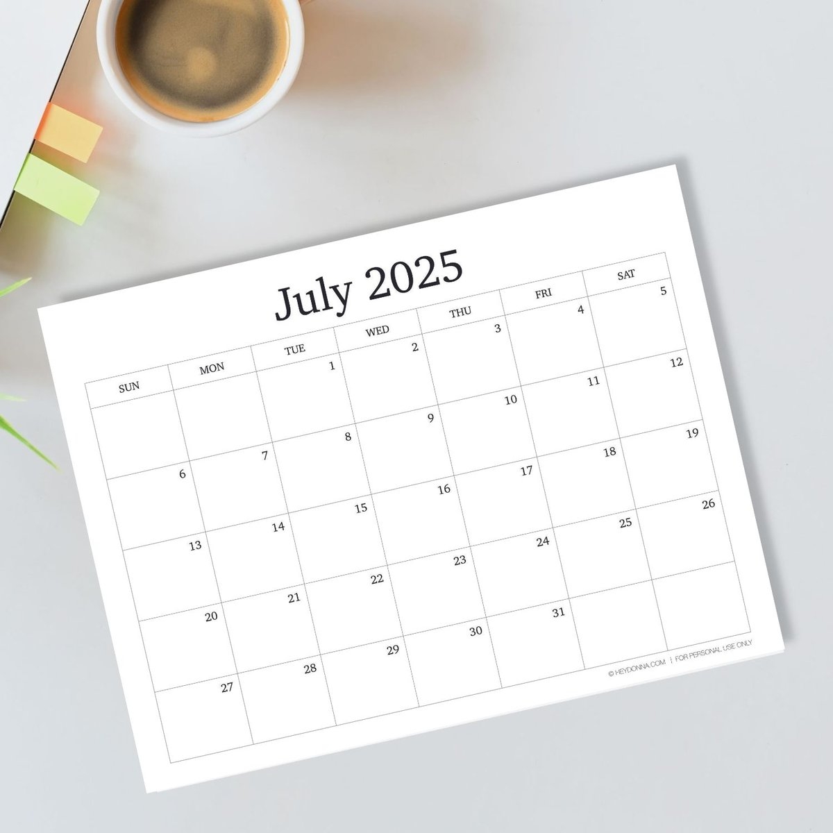 Printable July 2025 Monthly Calendar Hey Donna 
