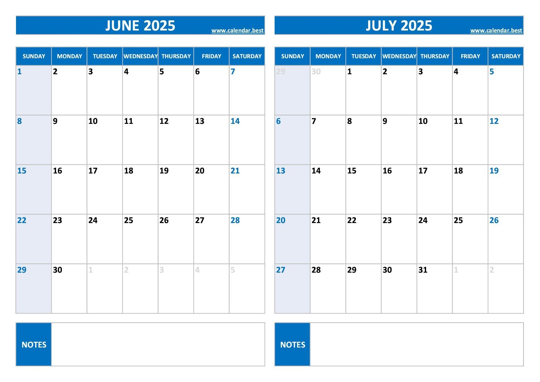 Printable Calendar July 2025 Printable Calendar June 2026