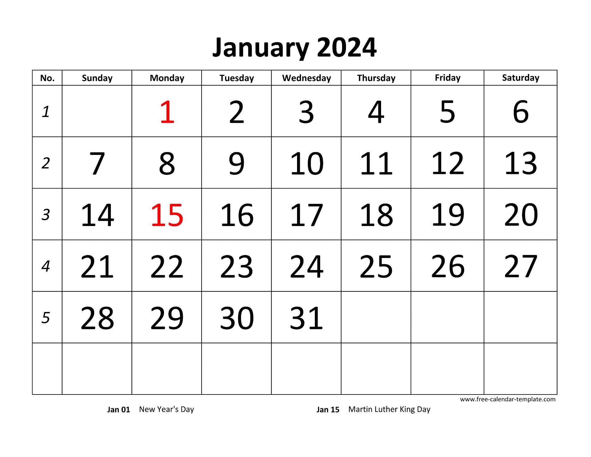 Printable Free Calendar Template
