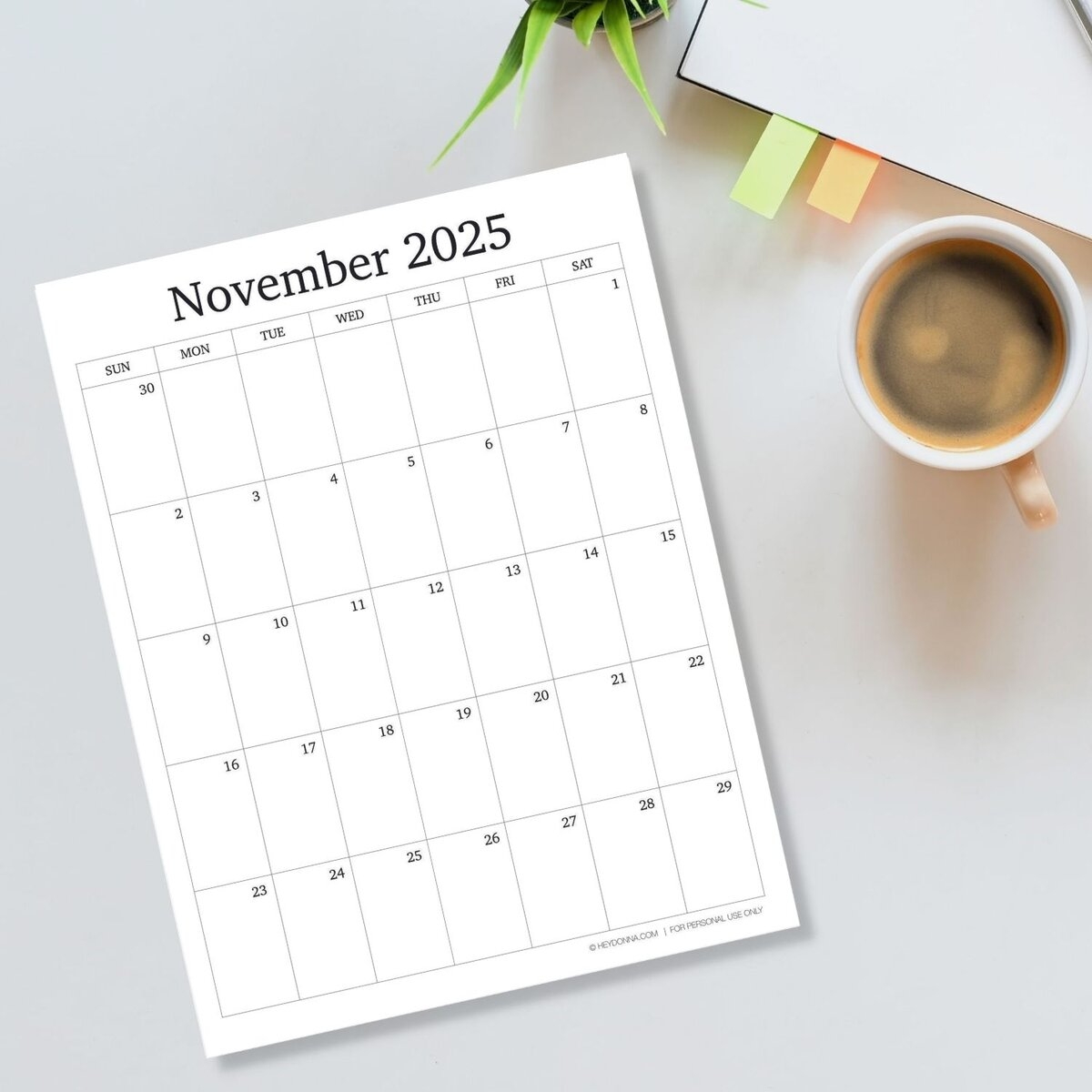 Printable November 2025 Monthly Calendar Hey Donna 