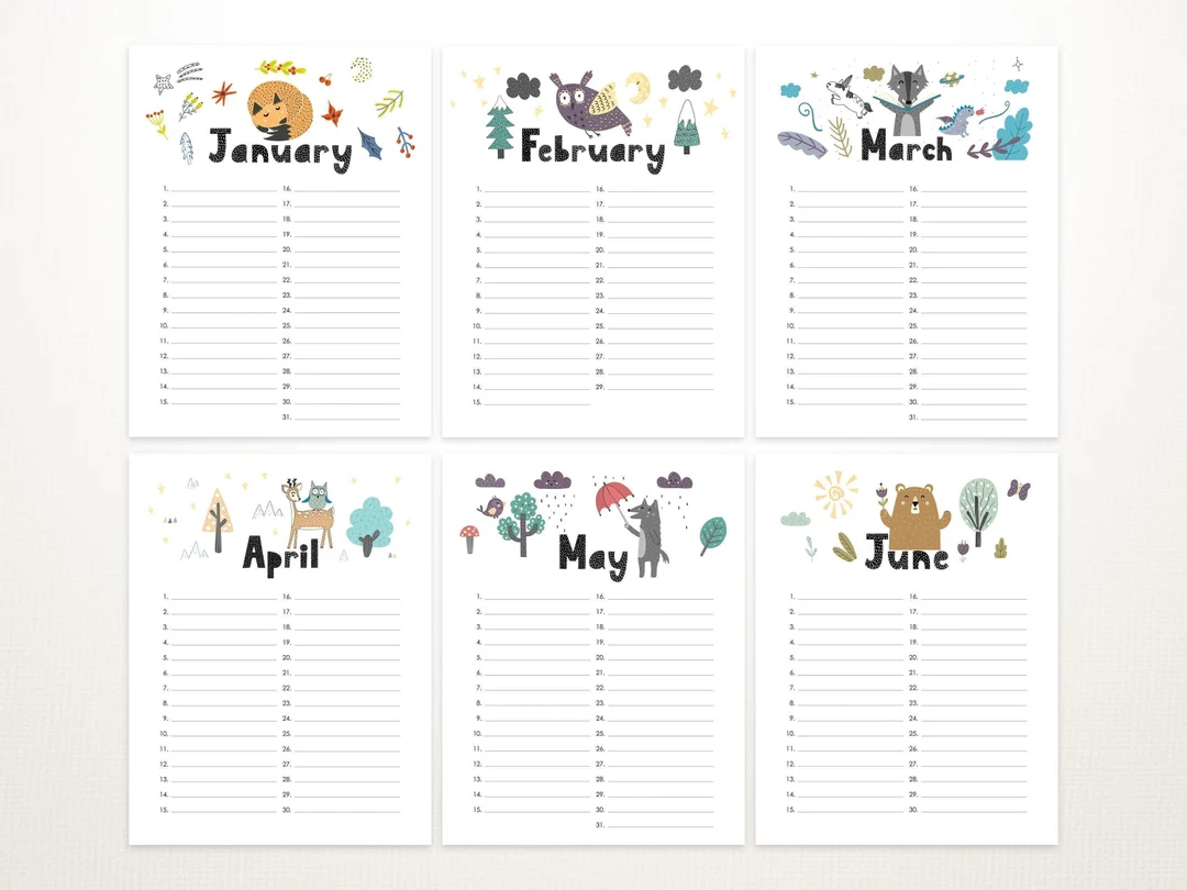 Printable Perpetual Birthday Calendar Forest Theme Perpetual Calendar Printable Gift Kids Calendar Instant Download Etsy