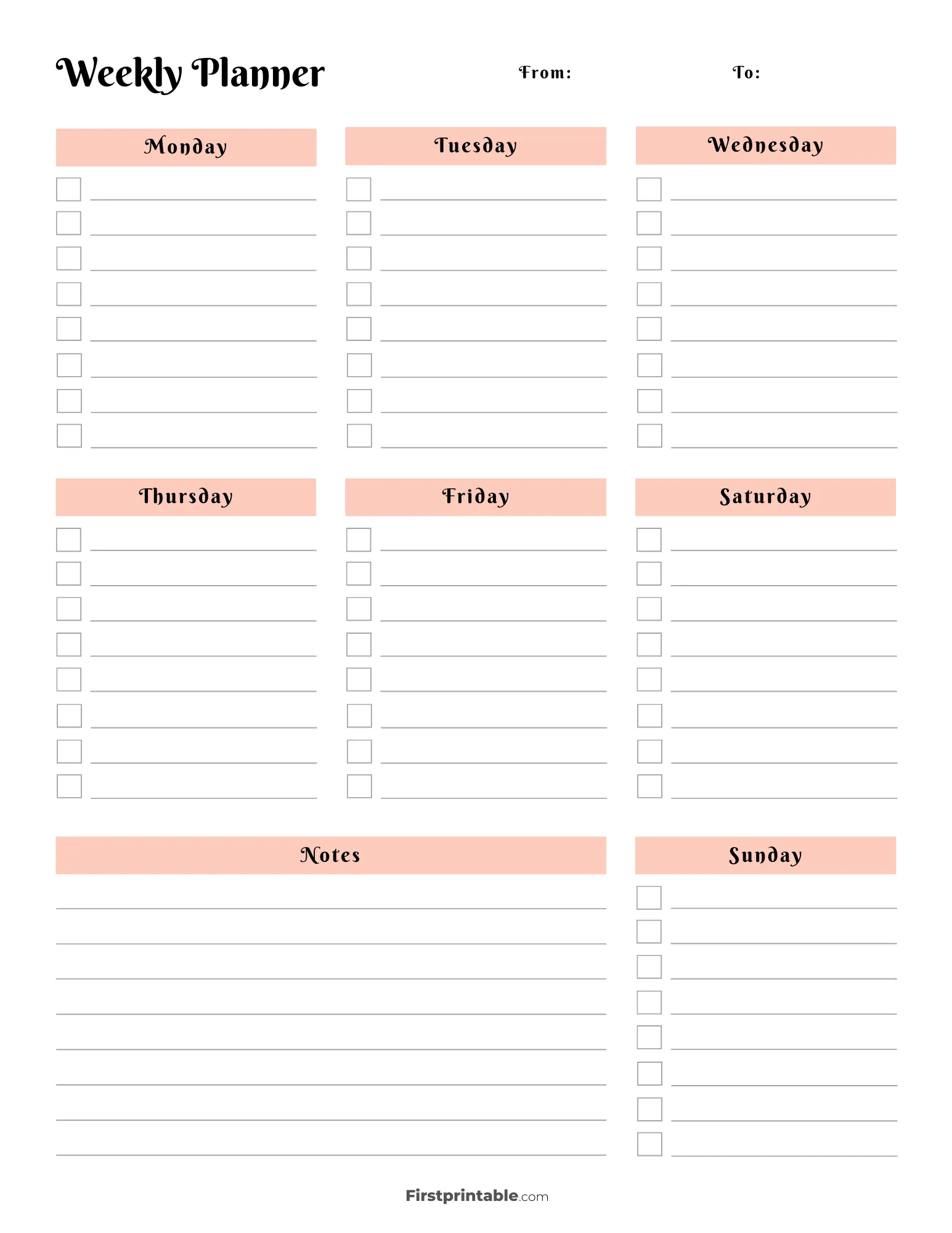 Printable Weekly Calendar Planner Free Templates