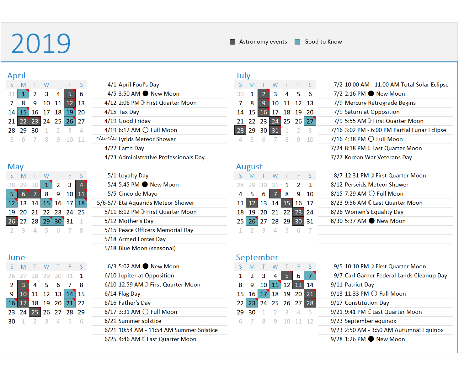 PrintableCal 6 Months Page Template