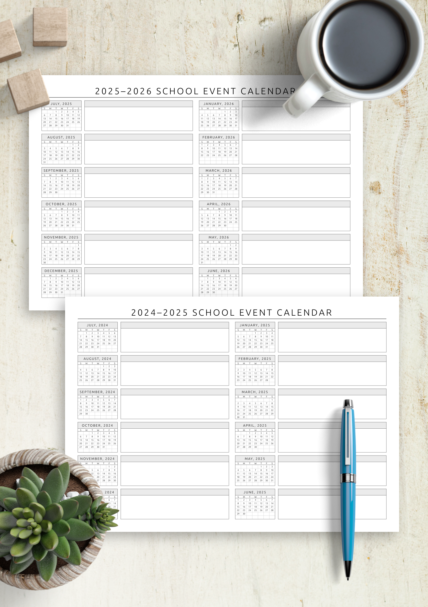 School Event Calendar Template Organized PDF Schedule