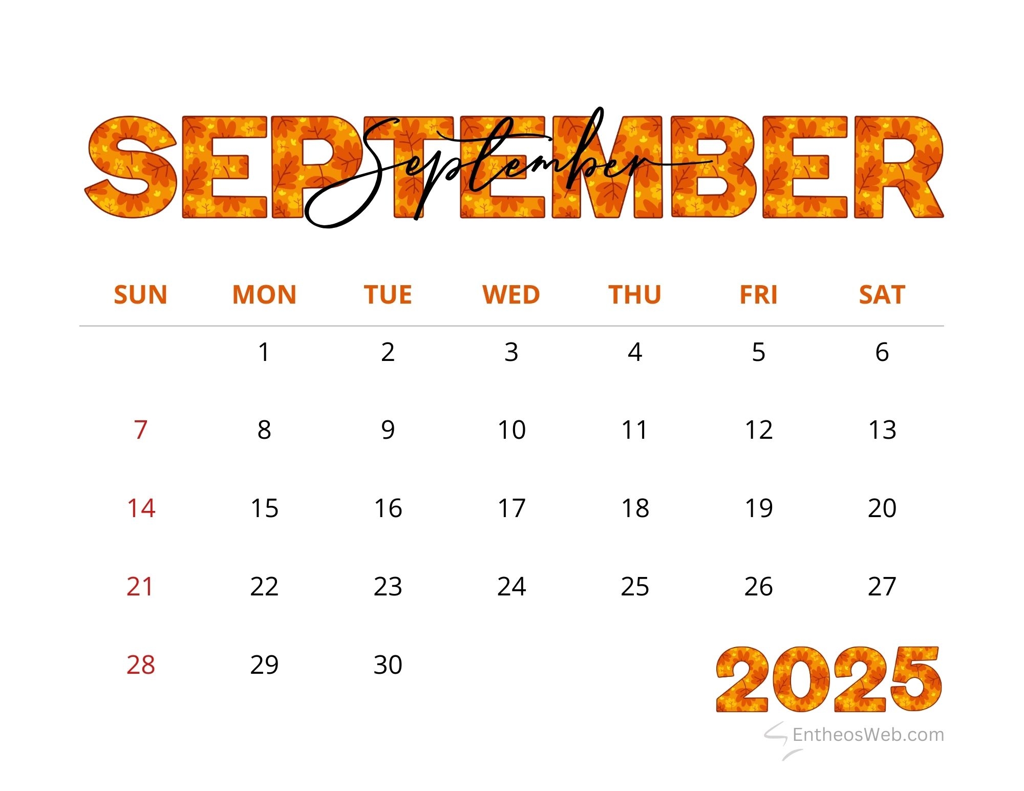 September 2025 Calendar Printables EntheosWeb