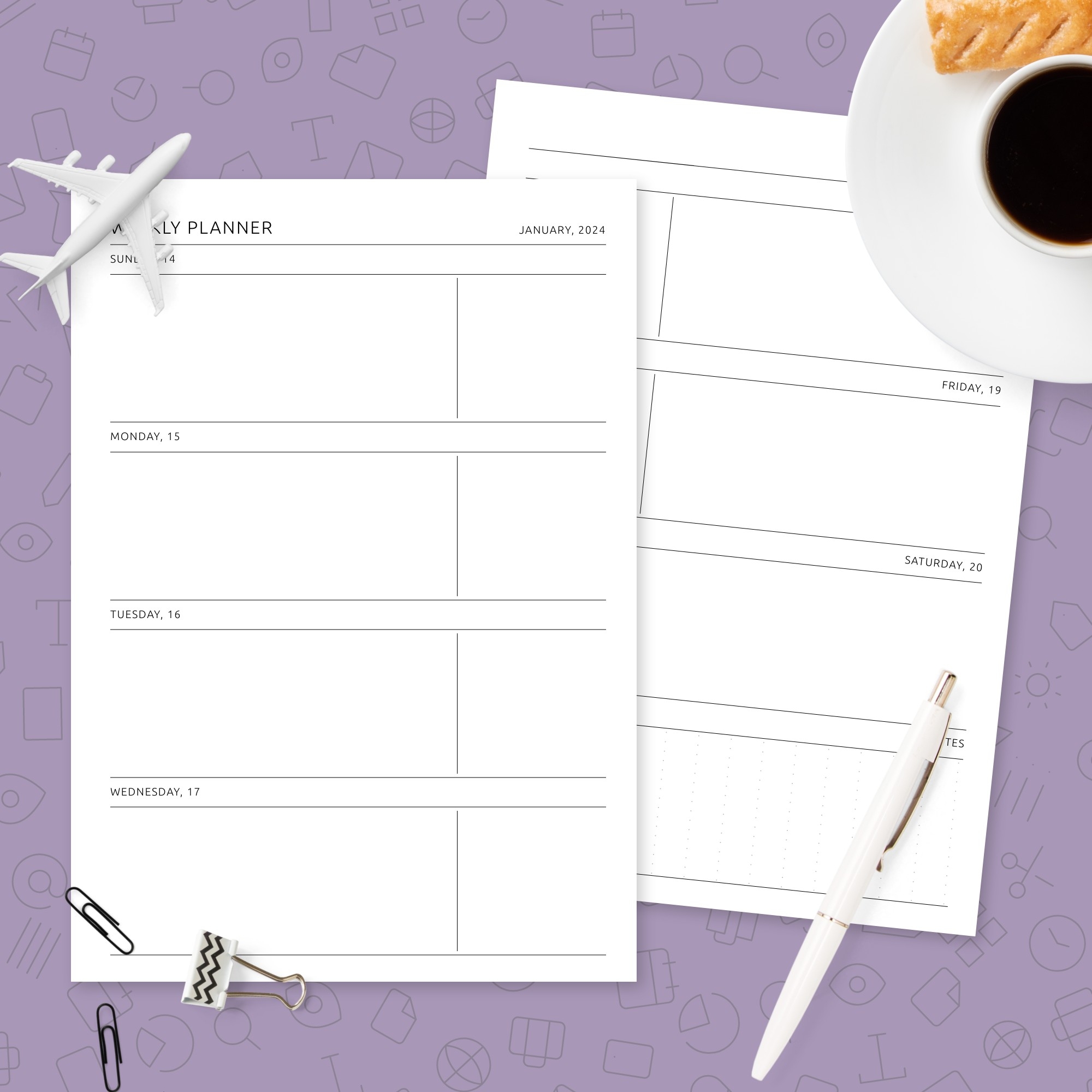 Simple Style 2 Page Weekly Calendar Template Template Printable PDF