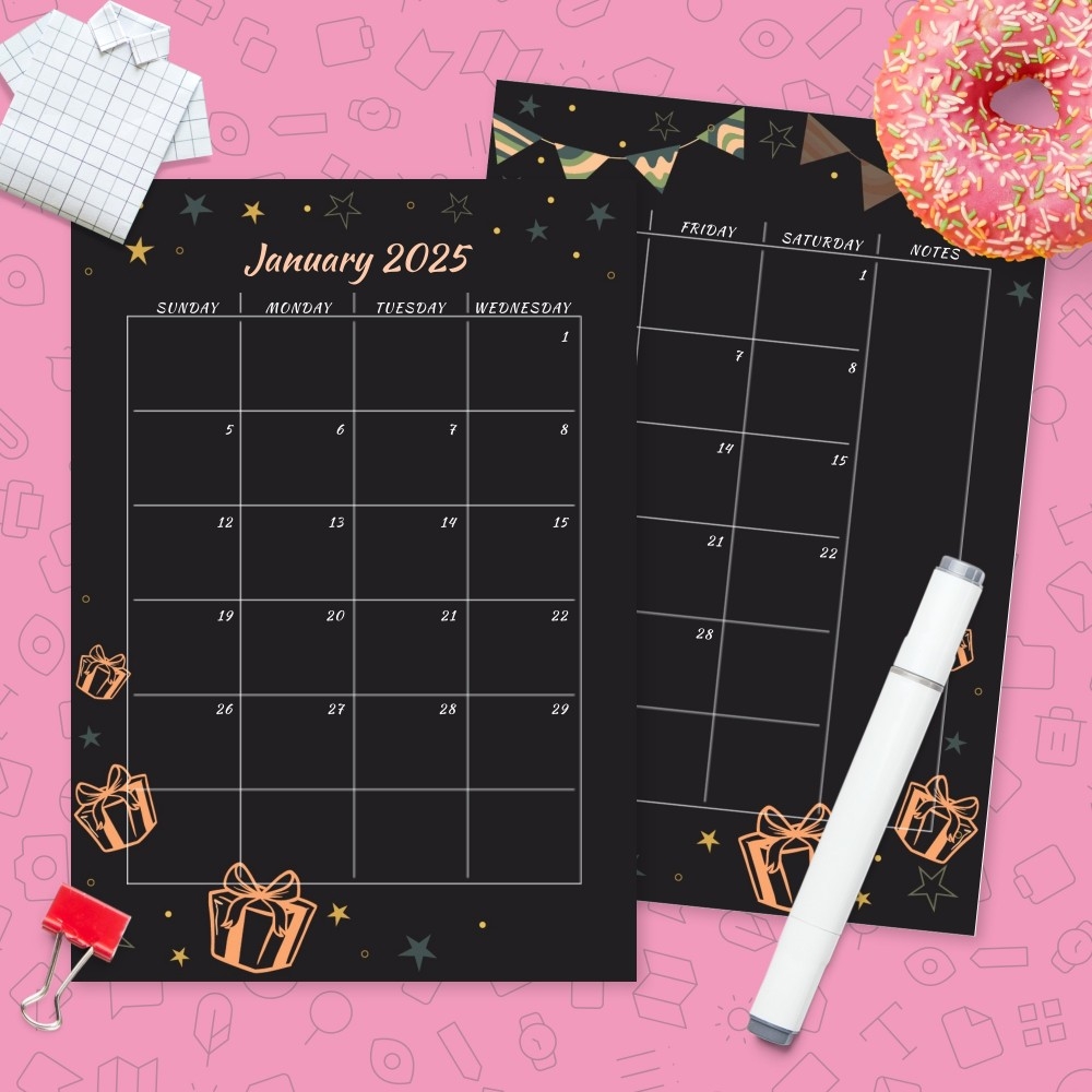 Starry Sky Black Birthday Calendar Template Printable PDF