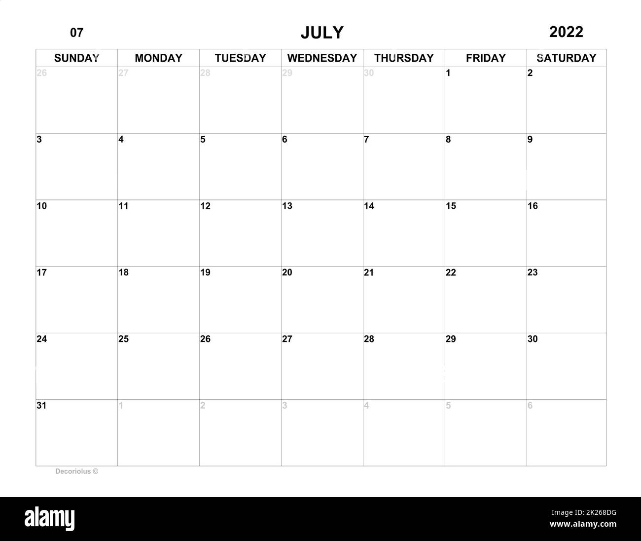 Calendar Large Squares Printable