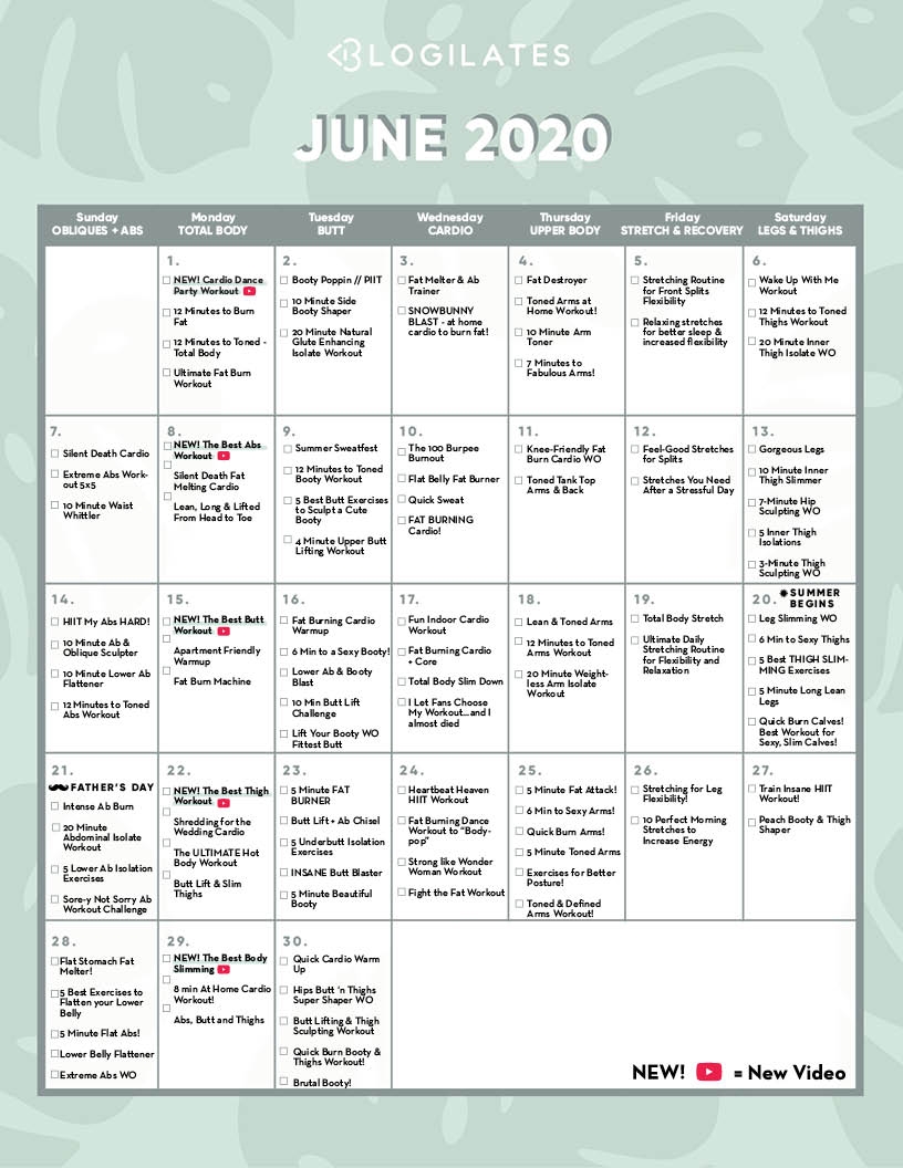 The Blogilates June 2020 Workout Calendar Blogilates