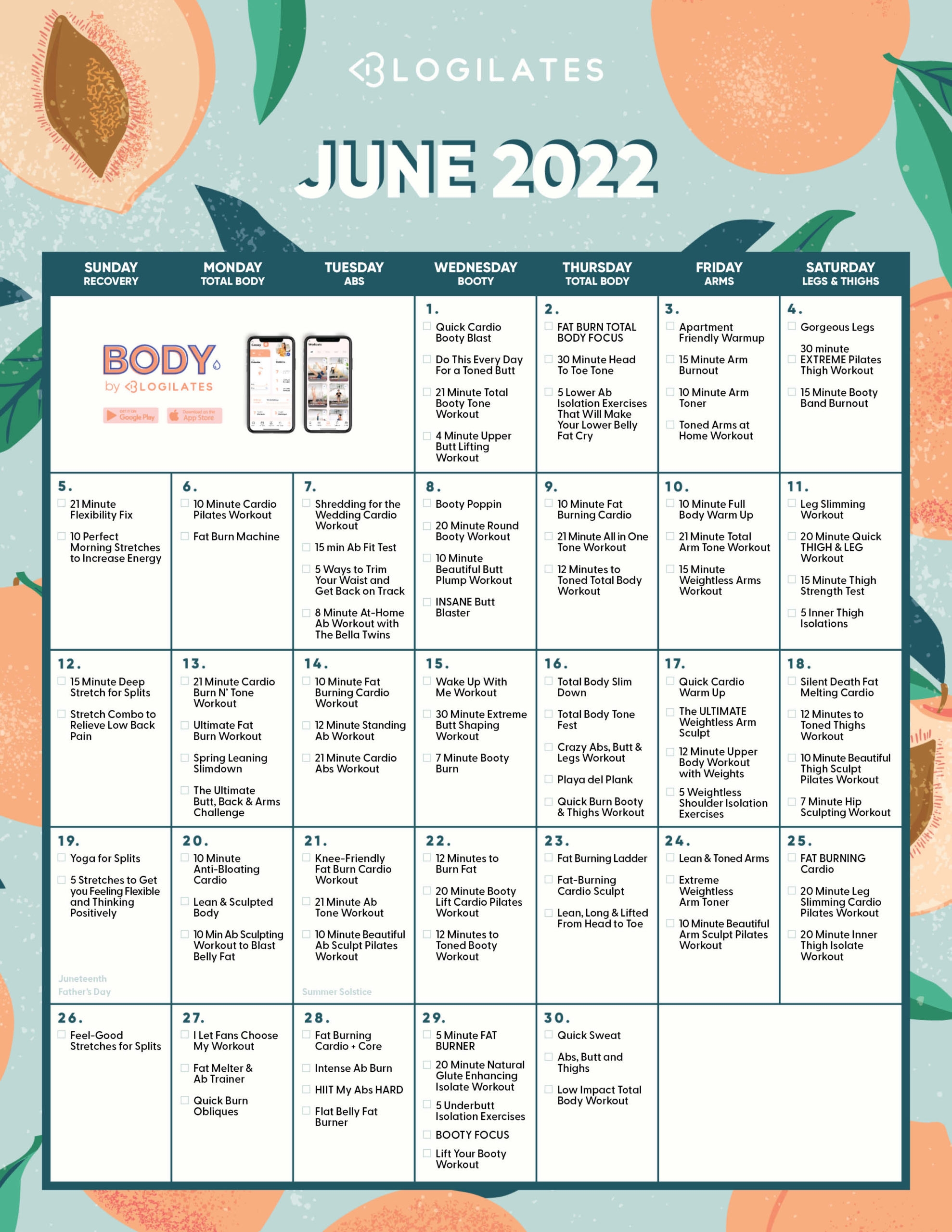 Printable June Workout Calendar