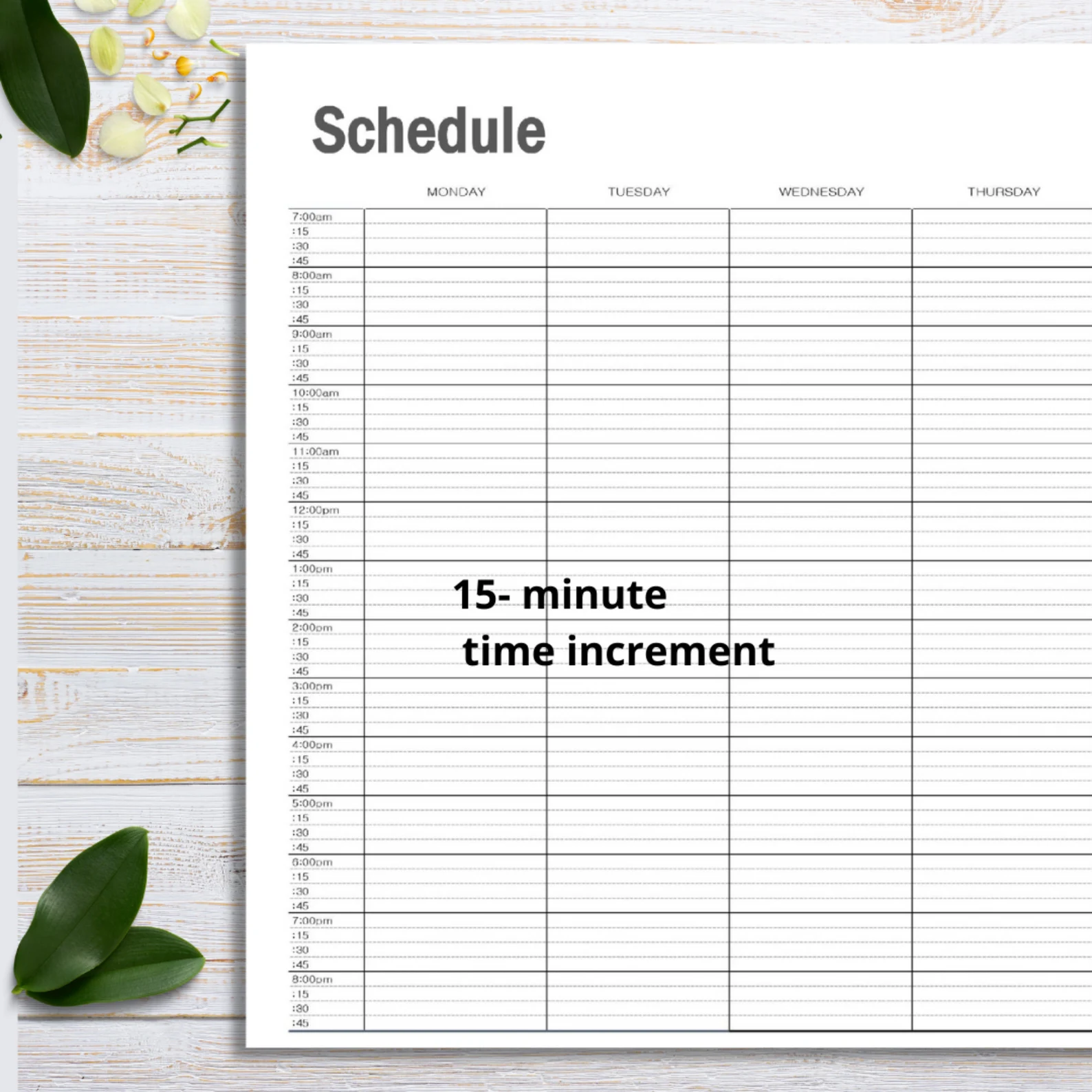 time blocking planner printable 15 minute increment monday sunday start worksheets library