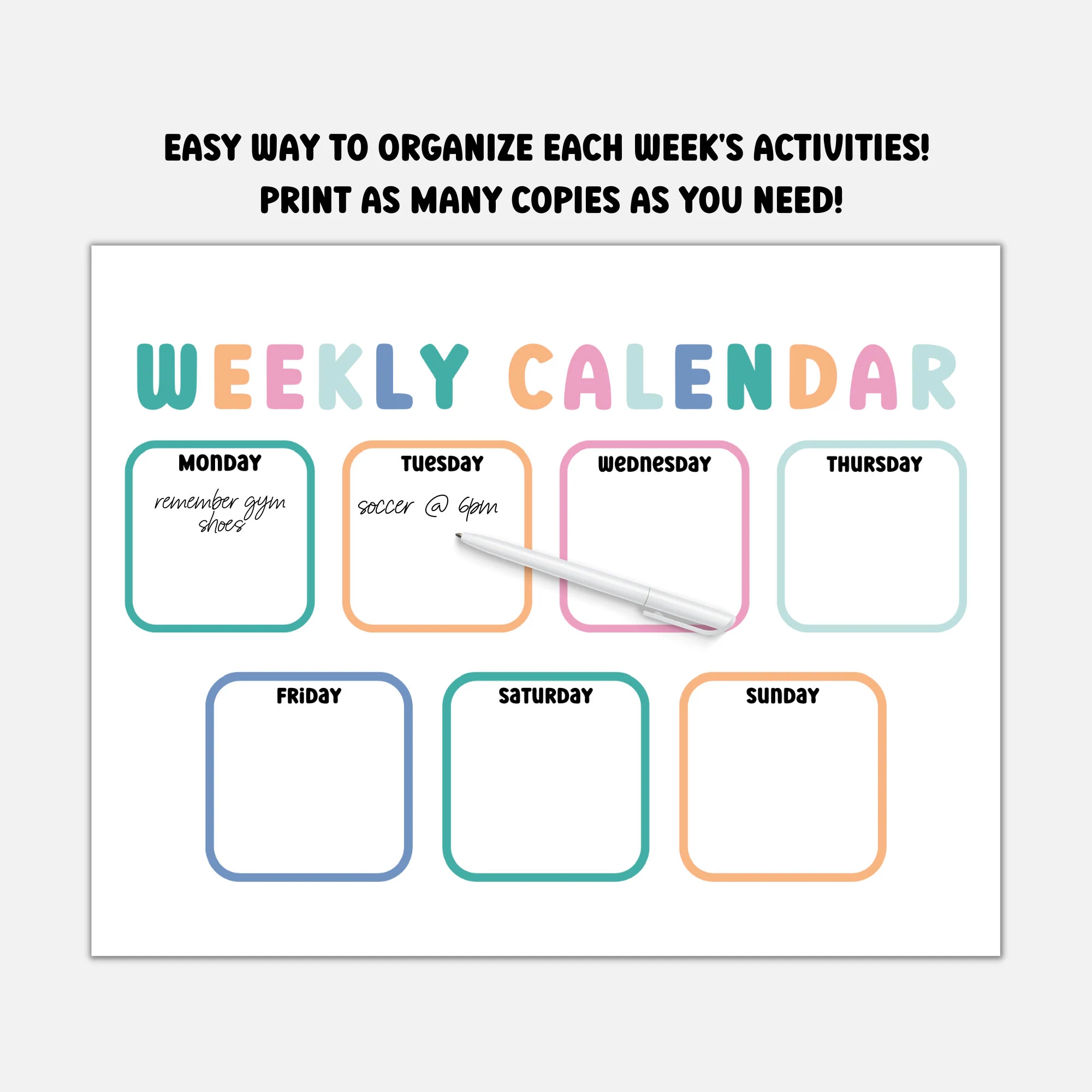 Weekly Calendar For Kids Preschool Printable Printable Planner Days Of The Week Planner Printable Calendar Montessori Printable Etsy UK