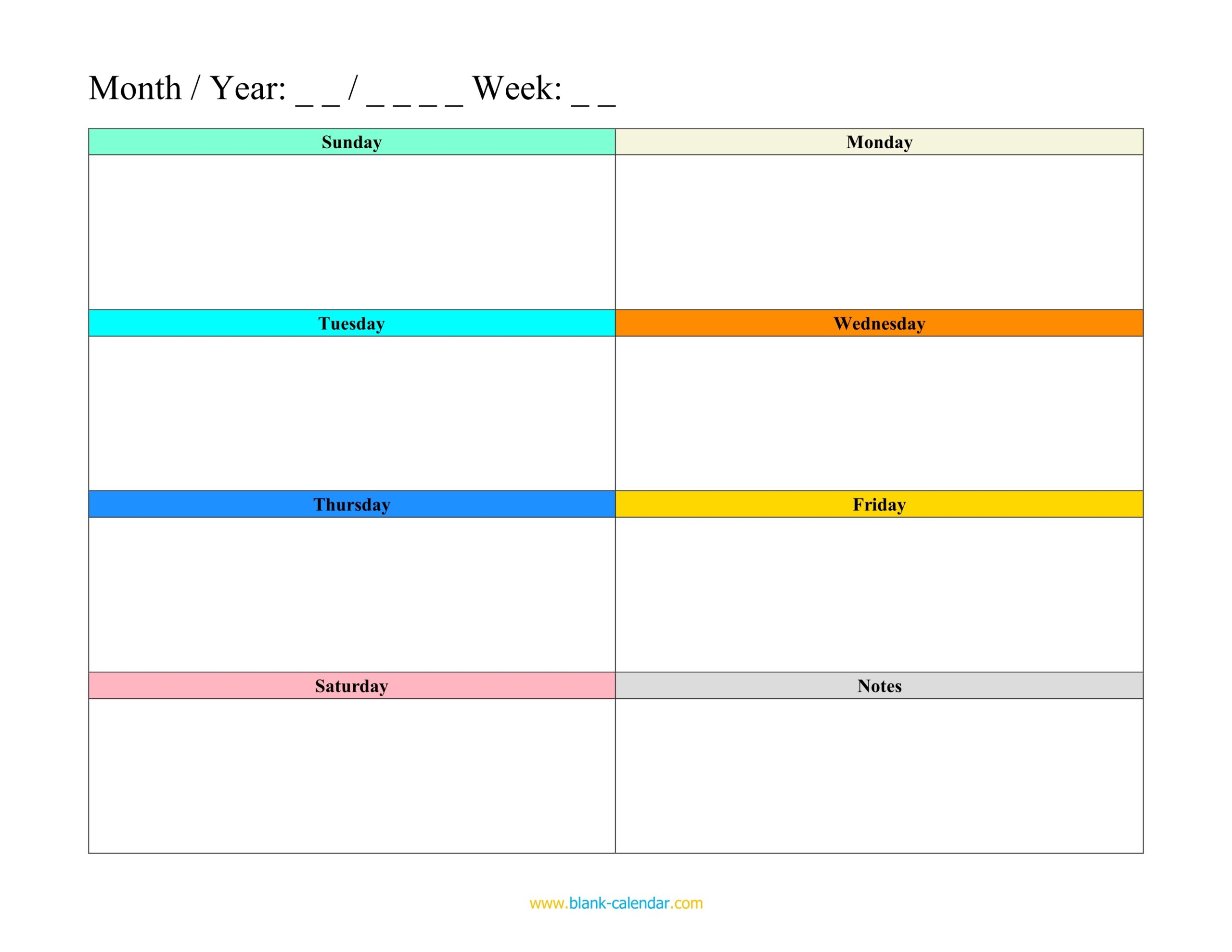 Weekly Blank Calendar Printable