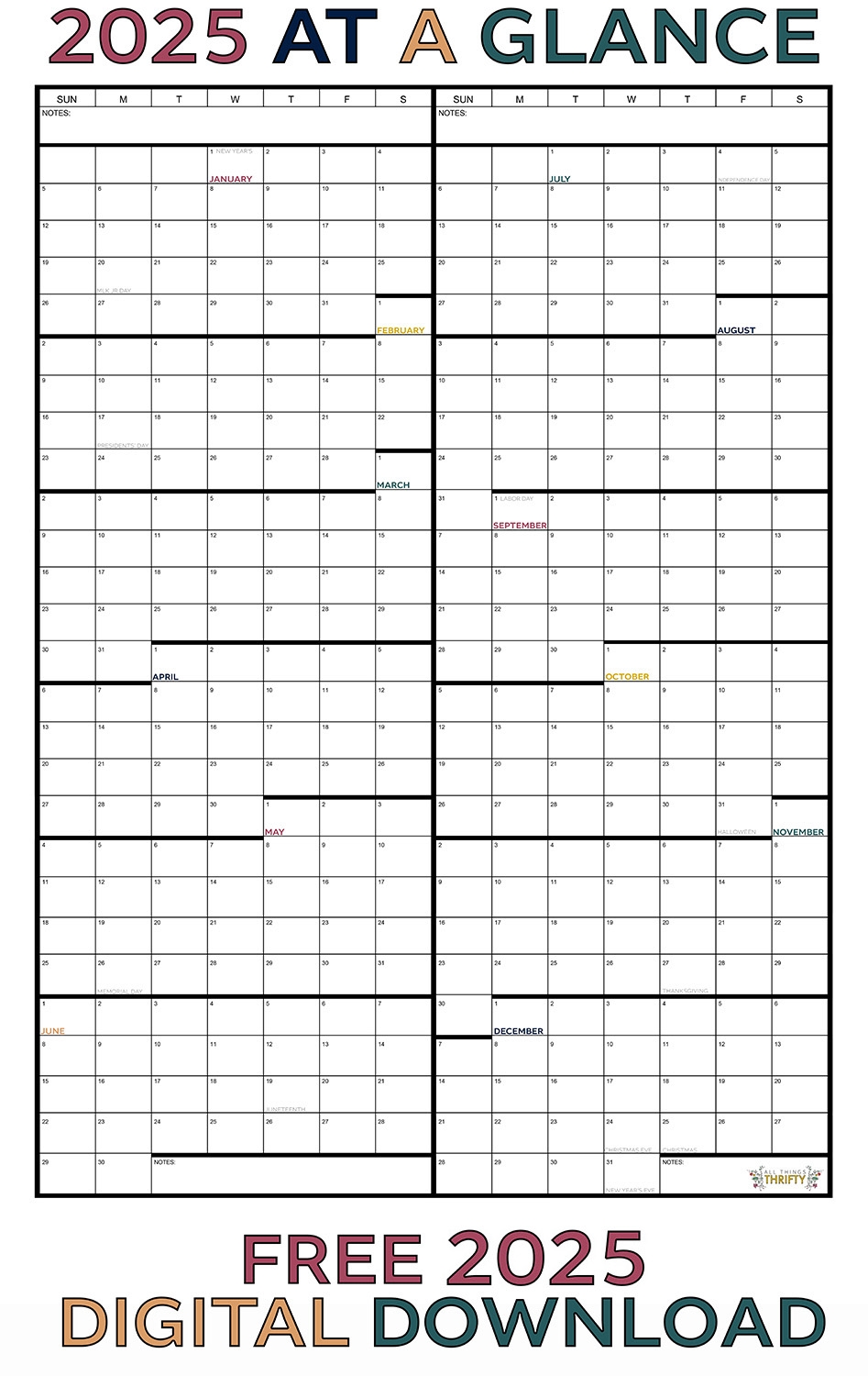 1 Year Calendar Printable