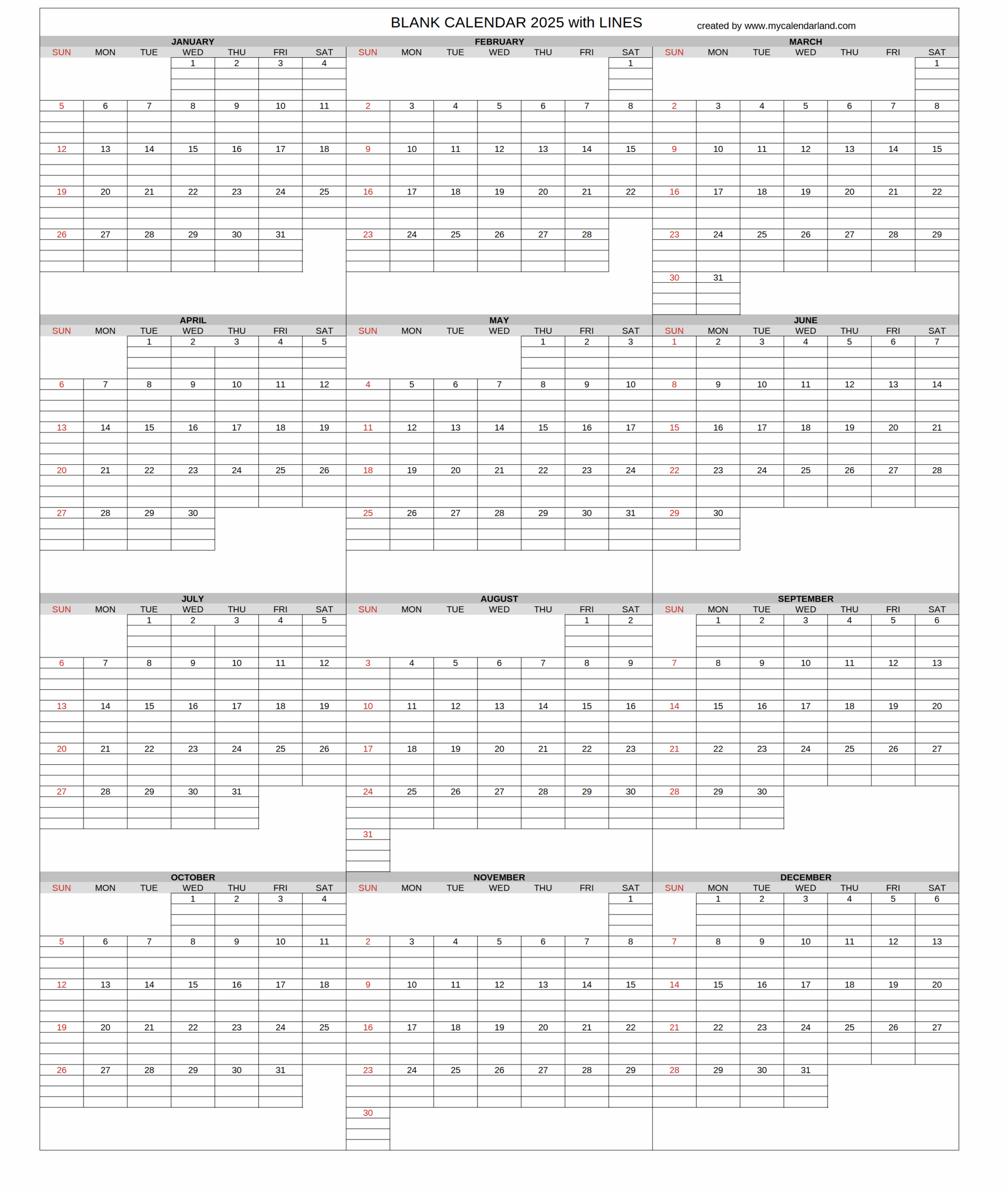 Yearly Printable Calendars For Free My Calendar Land