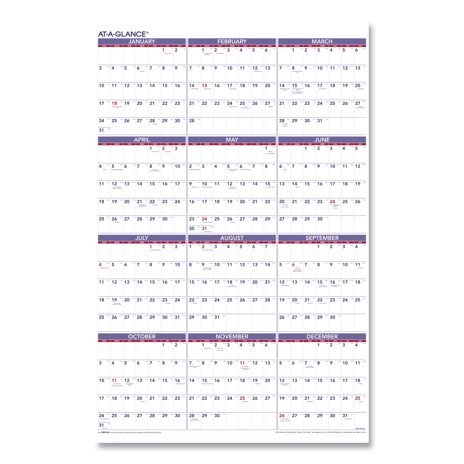 Yearly Wall Calendar 24 X 36 White Sheets 12 Month Jan To Dec 2025 Office Product Center