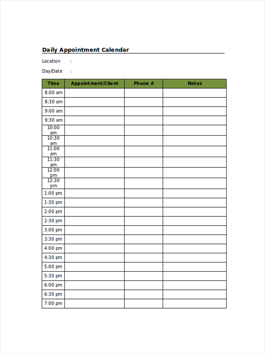 Printable Appointment Calendar Weekly