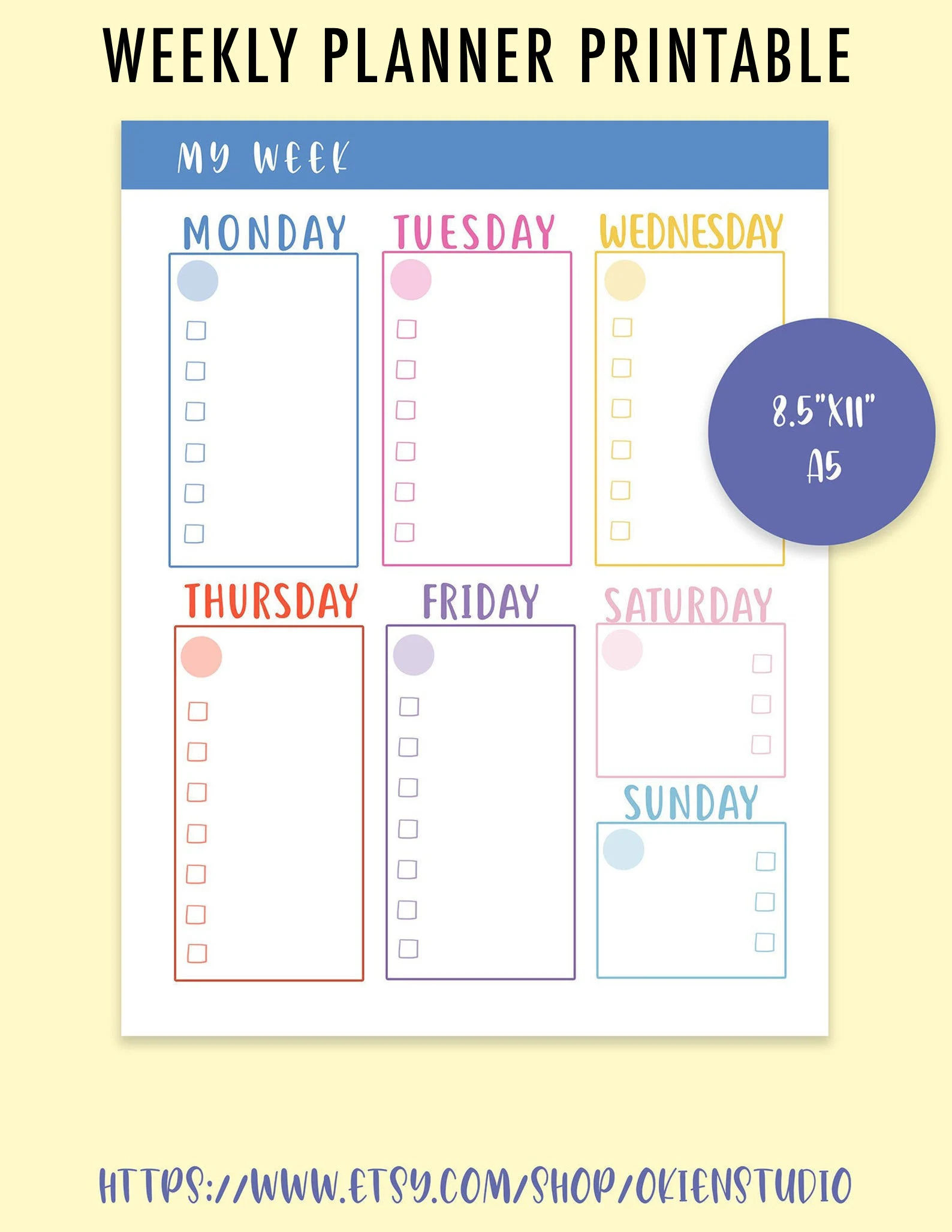10 Colors Weekly Calendar Printable To Do List Organizer Kids Schedule Weekly Schedule For Kid Activities Homeschool Weekly Overview Etsy