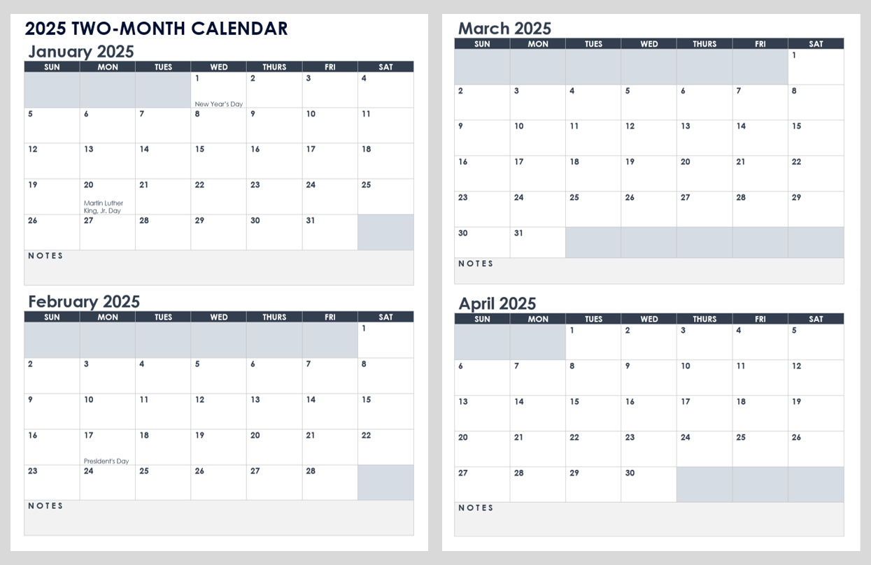 Monthly Calendar 2025 Printable Blank
